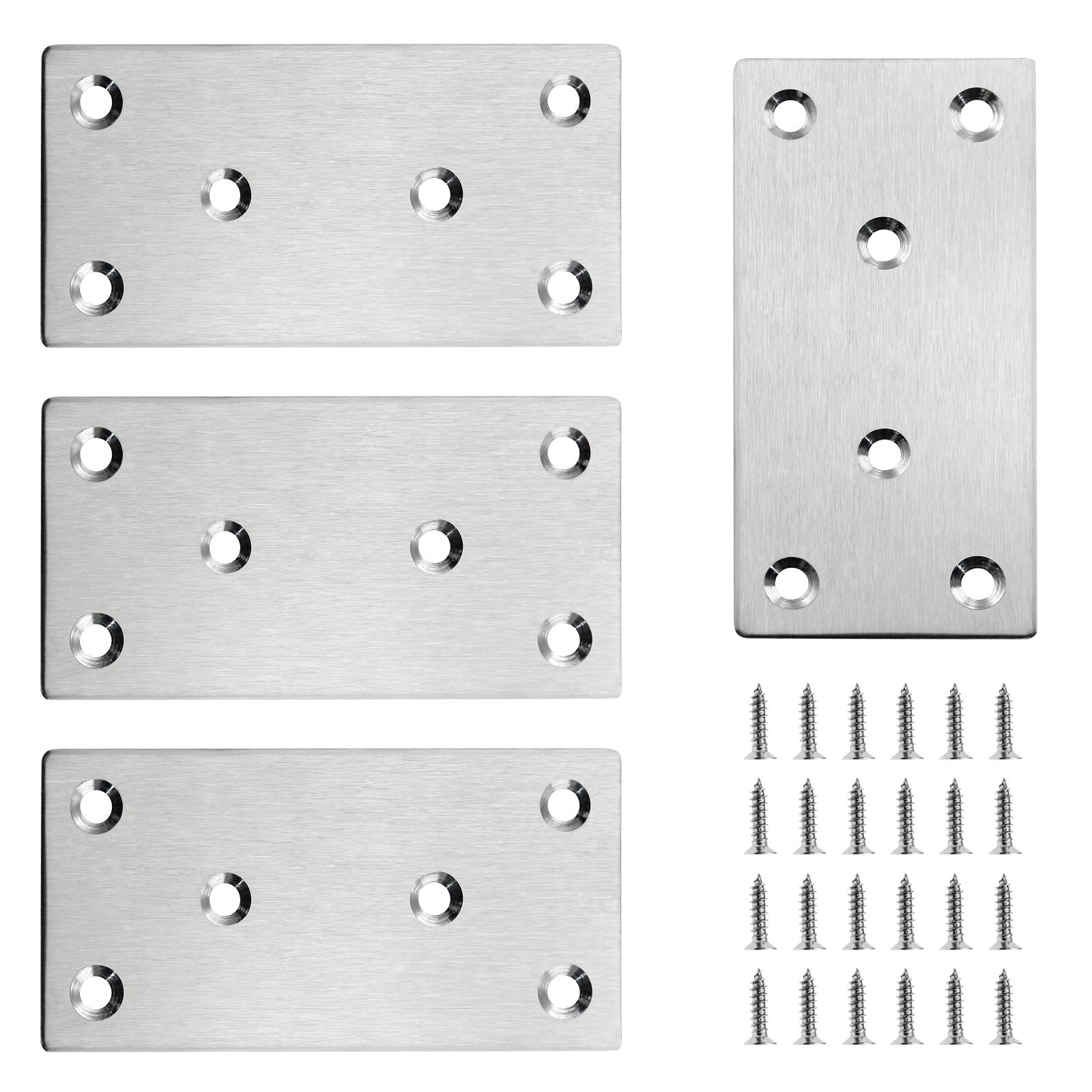 BokWin 4Pcs Heavy Duty Stainless Steel Mending Plates 100x50x2mm - Straight Metal Brace Repair Bracket with Screws for Wood Furniture, Shelves, Cabinets | DIY Home Improvement & Woodworking Projects
