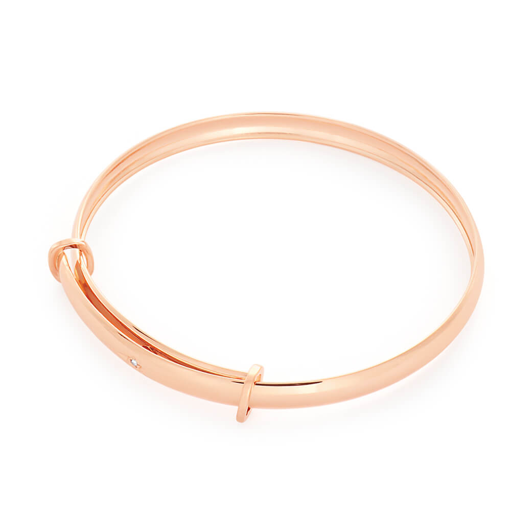 9ct Rose Gold Diamond Expandable Baby Bangle - Adjustable Infant Bracelet for Newborns, Christening, Baptism & First Birthday Gifts