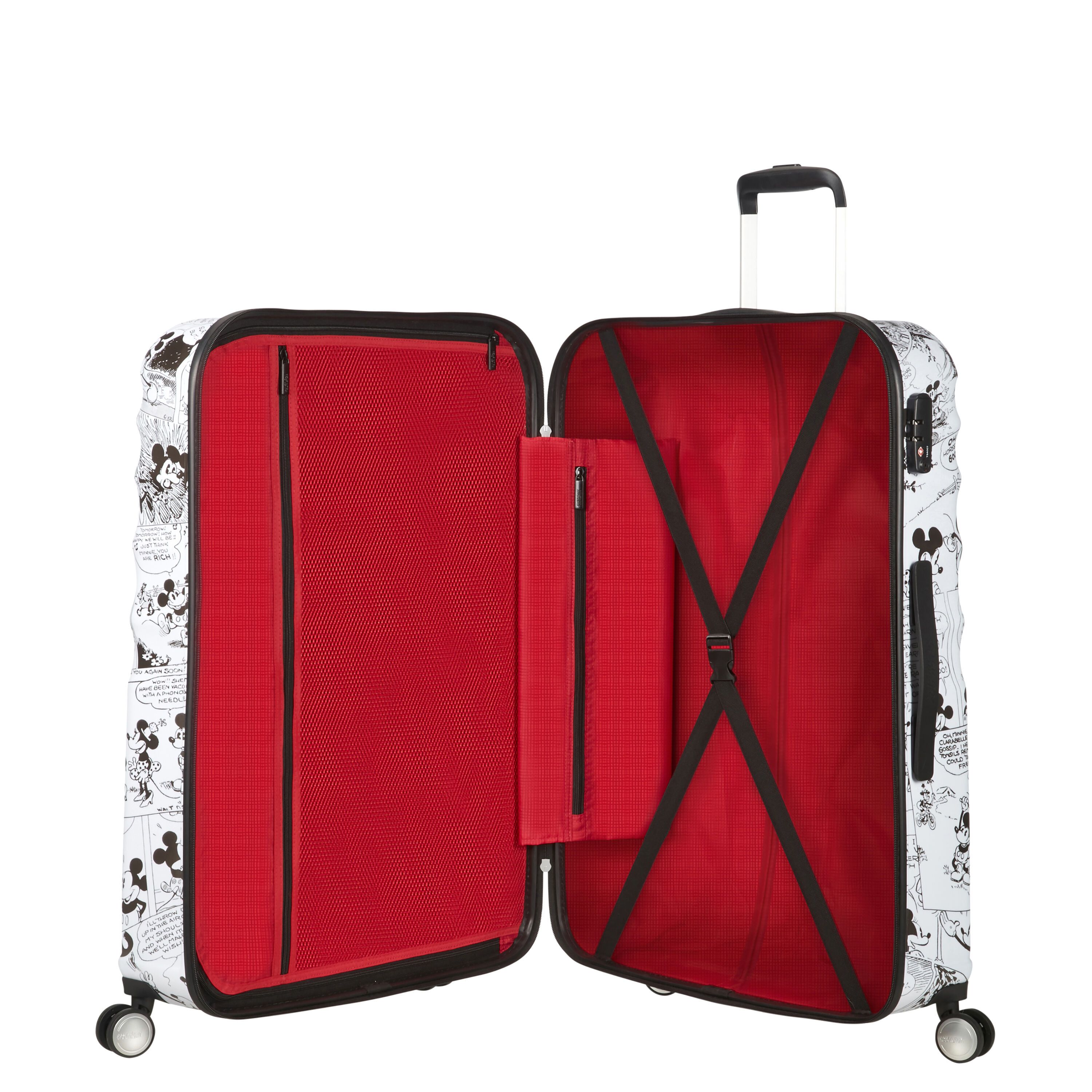 American Tourister Disney Wavebreaker Spinner Large Suitcase - Minnie Mouse Comics White Design for Travel, Vacation & Airplane Carry-On Luggage