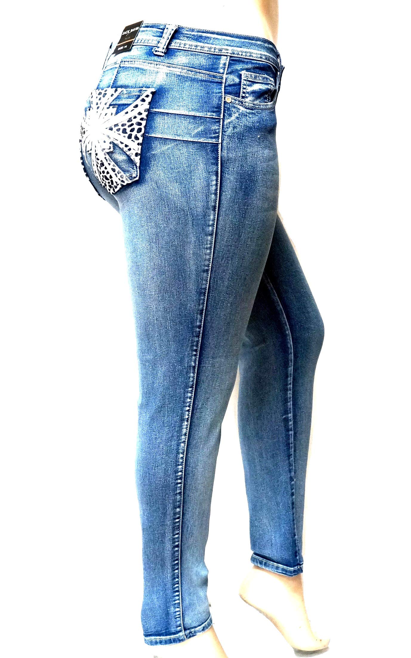 Jack David Handcrafted Women's Plus Size Stretch Premium Blue Black Denim Jeans - Slim Bootcut & Skinny Pants for Casual Wear, Office & Night Out