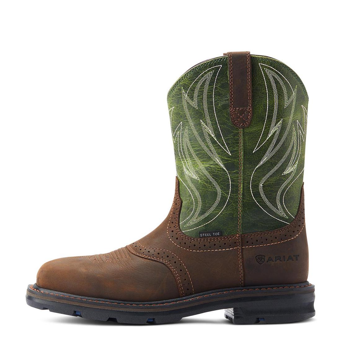Sierra Shock Shield Steel Toe Work Boots for Men - Dark Brown Safety Shoes for Construction, Warehouse & Outdoor Work