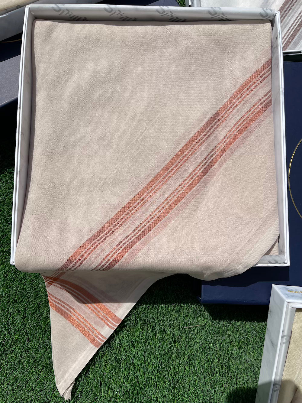 Muted Beige Pink Keffiyeh Scarf with Bronze Metallic Border - 100% Cotton Shemagh for Women & Men - Perfect for Outdoor Activities, Travel, and Fashion Accessories