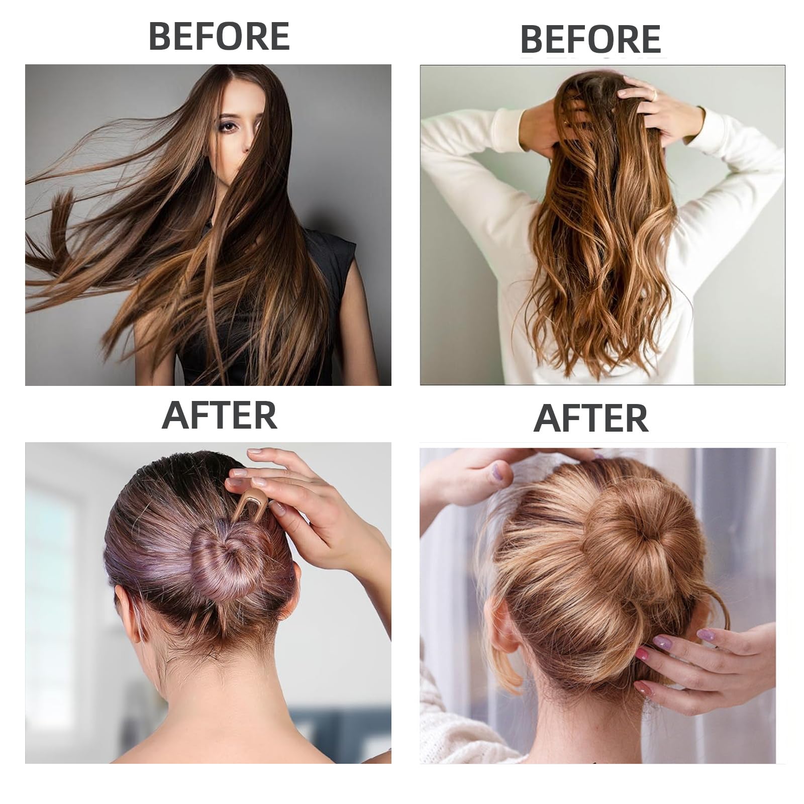 4 Pcs Dark Brown Hair Bun Maker for Women & Kids - No Pin Needed, Easy-to-Use Donut Bun Hair Accessories for School, Work, Party & Everyday Hairstyles