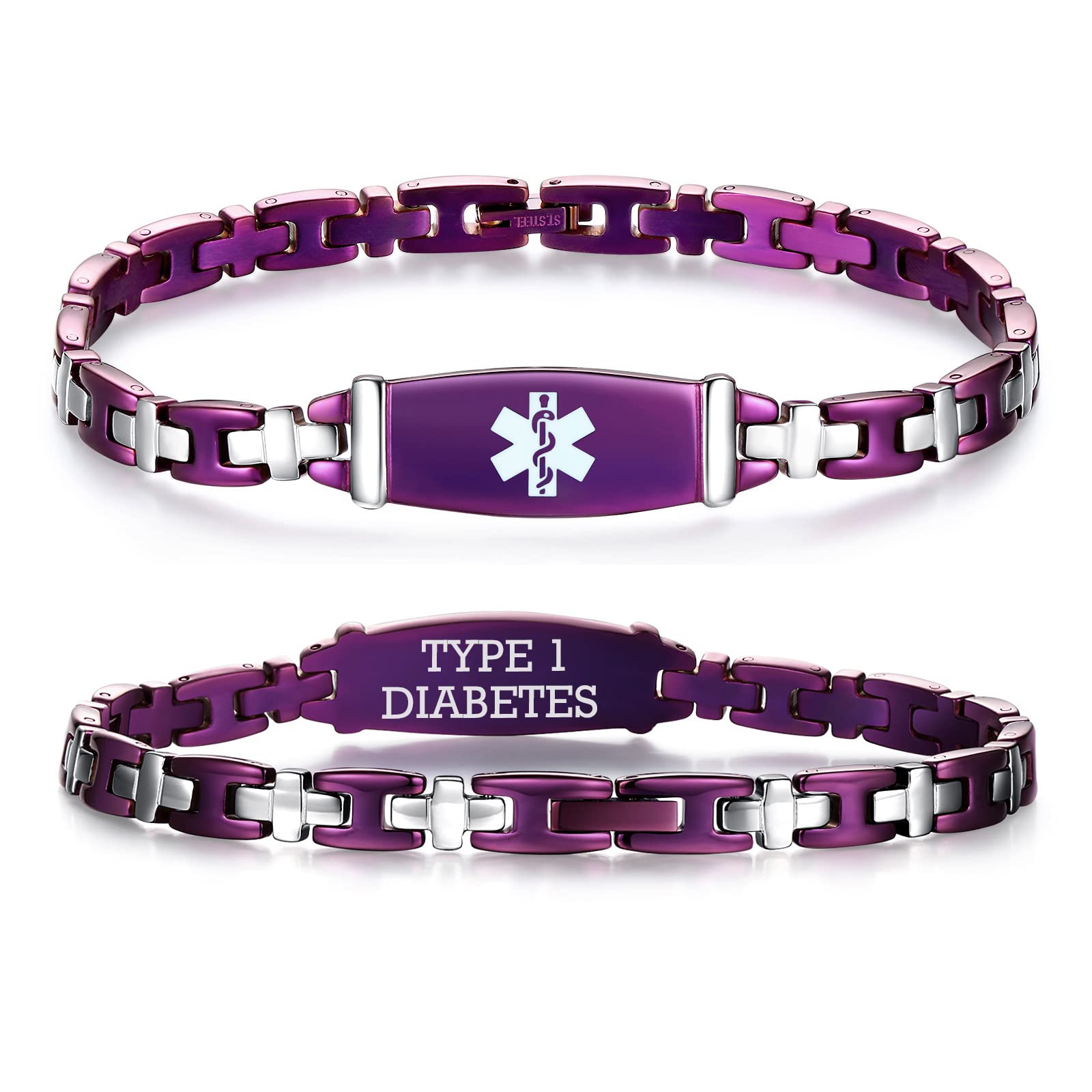 LinnaLove Medical ID Bracelet for Women - Stainless Steel Emergency Alert Bracelet with Engraved Info - 7.5
