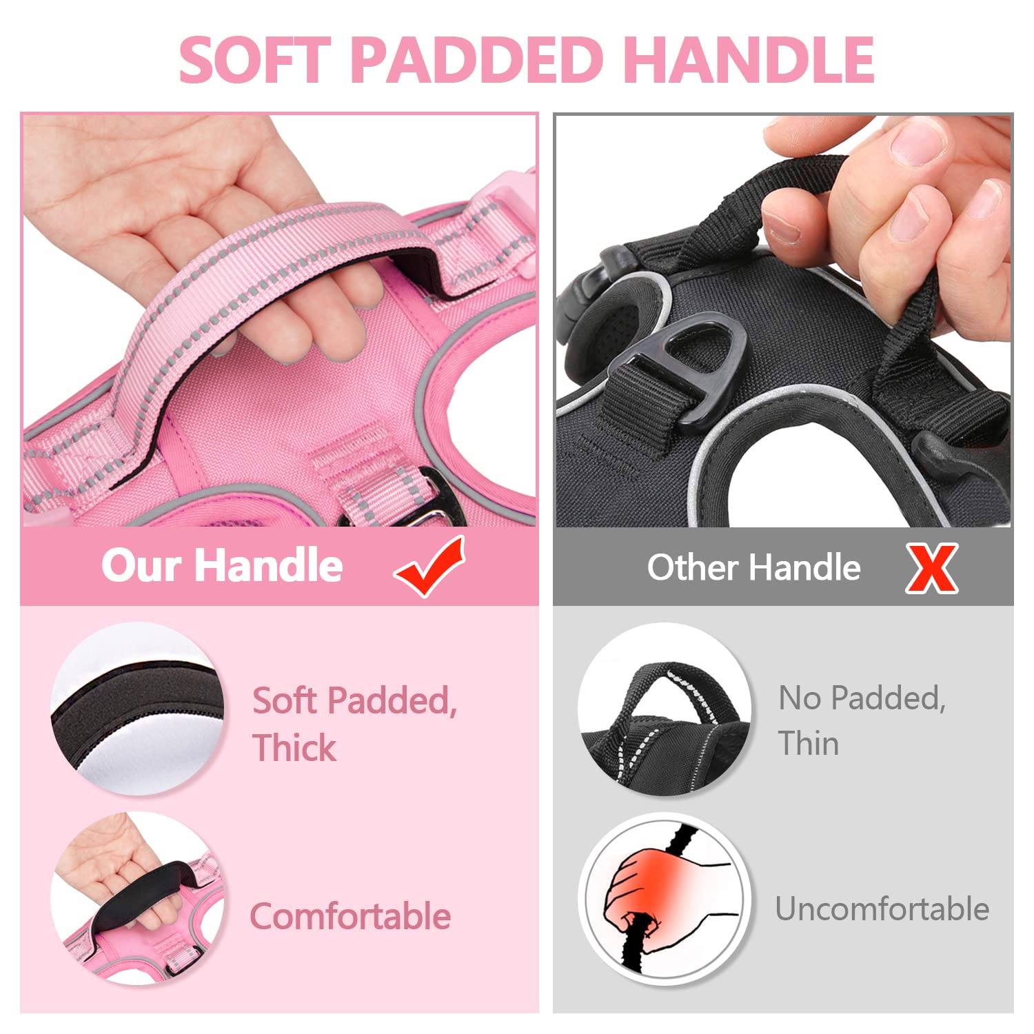 PoyPet No Pull Dog Harness - Reflective Adjustable Pet Vest with Padded Handle for Small Medium Large Dogs - Light Pink XL - Perfect for Walking, Training & Nighttime Safety