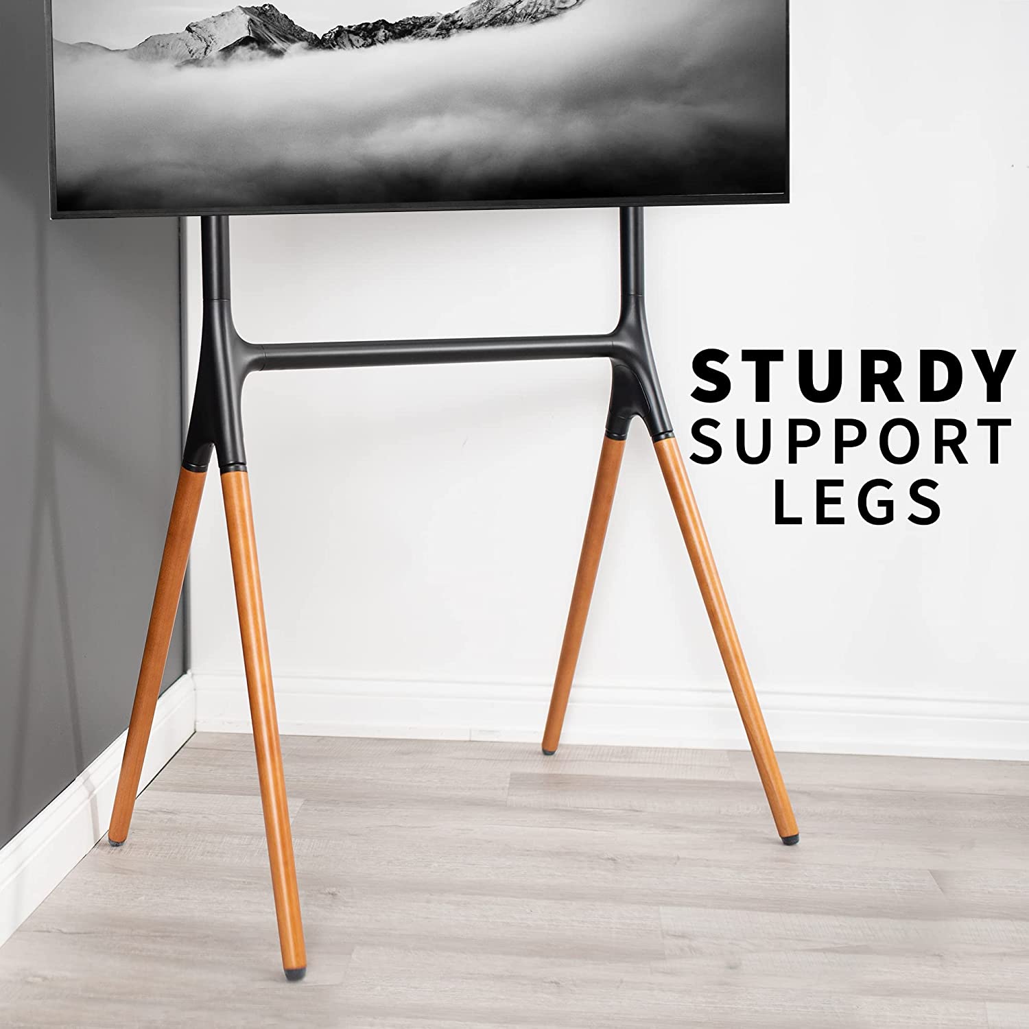 VIVO Adjustable TV Stand Easel for 49-70 Inch LED LCD Screens, 4-Leg Wood & Black Display Stand Holds Up to 88 lbs - Perfect for Living Room, Bedroom or Studio (Model: STAND TV70A) (Open Box)