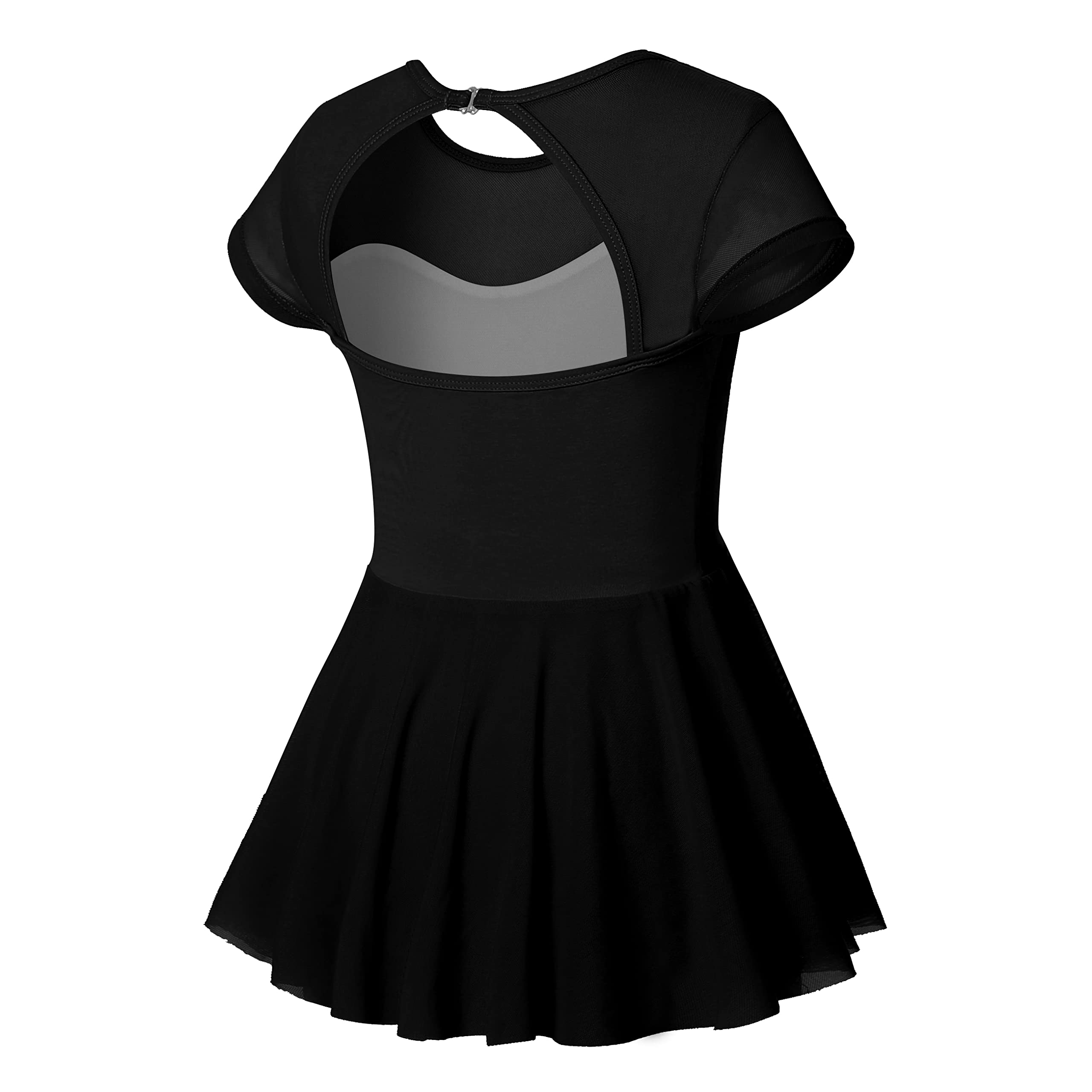 Phineein Girls' Short Sleeve Ballet Leotard with Hollow Back & Attached Skirt - Comfortable Dancewear for Ballet, Jazz, and Performance (Ideal for Recitals, Classes & Competitions)