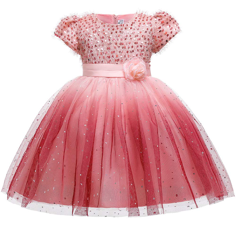 Gradient Color Starry Night Sequined Party Dress for Girls - Elegant Formal Pageant & Wedding Gown for Special Occasions