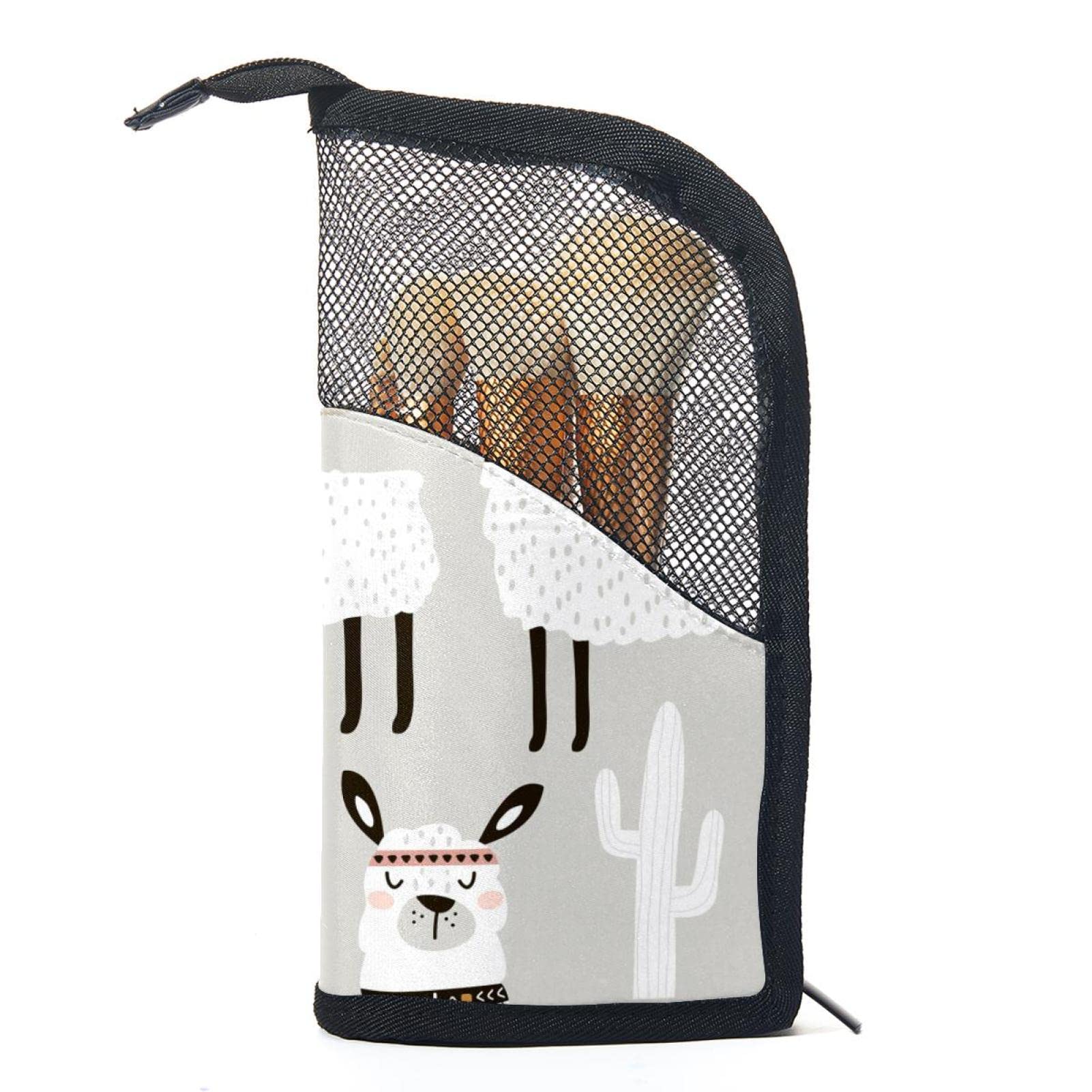 12-Piece Makeup Brush Organizer Bag with Cactus Alpaca Llama Print - Portable Travel Cosmetic Brush Holder Case for Makeup Artists & Beauty Enthusiasts - Perfect for Home, Travel & Professional Use