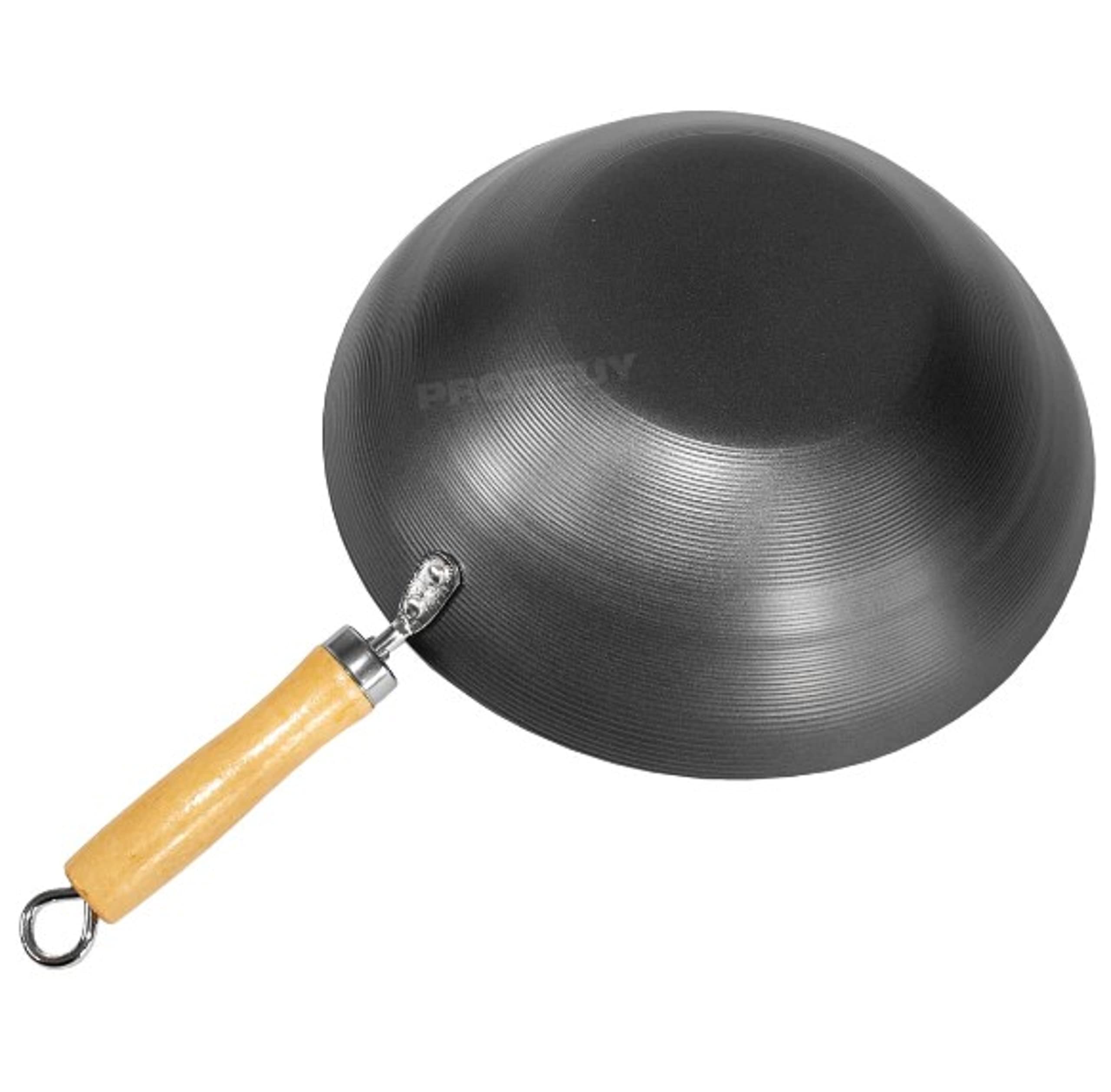 TrueCraftware 12-Inch Non-Stick Carbon Steel Wok Pan with Wooden Handle - Flat Bottom Stir Fry Pan for Asian Cooking - Perfect for Stir-Frying, Deep Frying, Steaming & Grilling - Ideal for Home Chefs & Restaurant Use