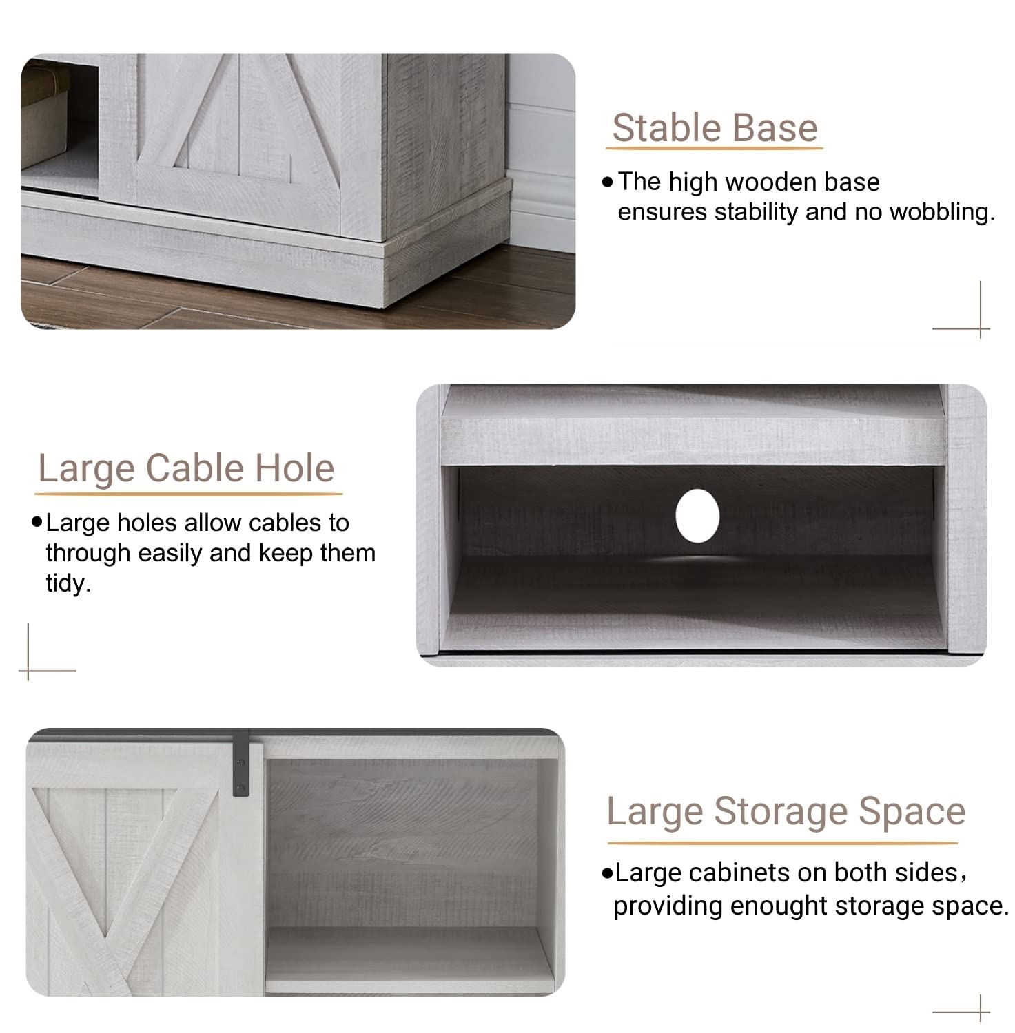 65 Inch Rustic Farmhouse Sliding Barn Door TV Stand - Wood Media Console with Storage Cabinet, Entertainment Center for Living Room, Bedroom, Ranch Style Home Decor