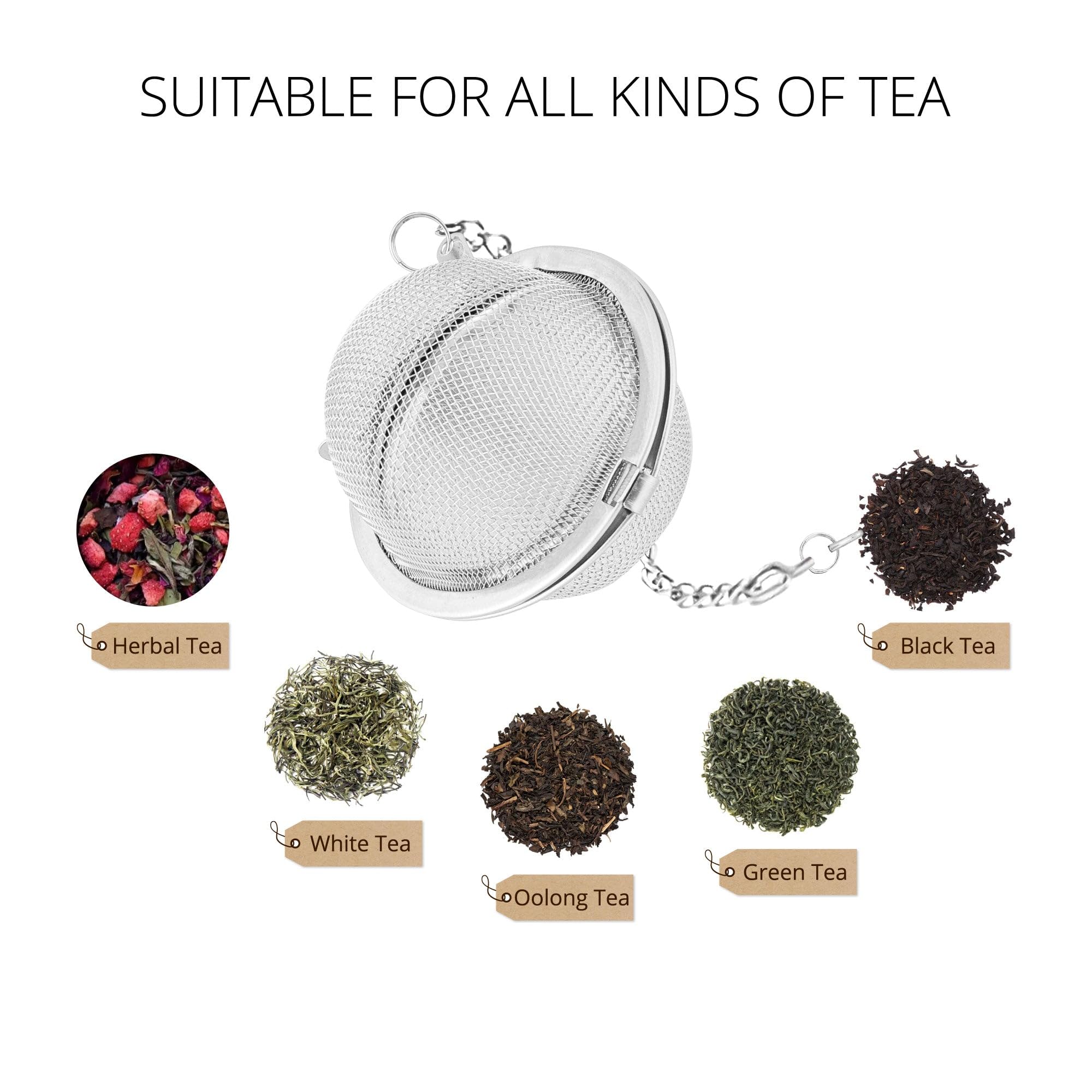 Premium 18/8 Stainless Steel Tea Infuser Ball - 2 Inch Fine Mesh Tea Strainer with Zinc Alloy Teapot Charm - Perfect for Loose Leaf Tea Brewing at Home, Office or Travel - Supreme Housewares Tea Accessory