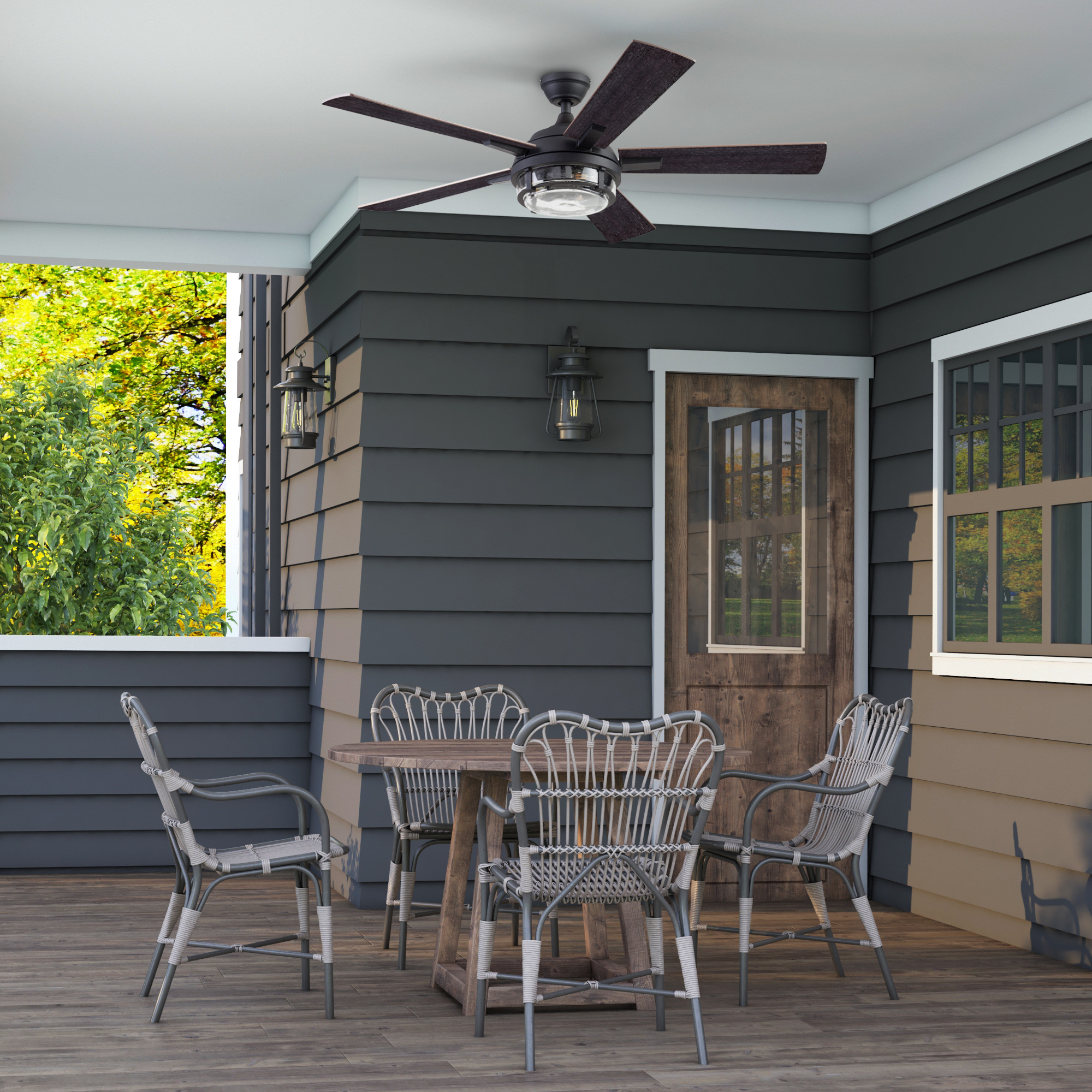 52 Inch Freyr Textured Black Ceiling Fan with Remote Control - Indoor/Outdoor Use for Living Room, Bedroom, Patio & Covered Porch