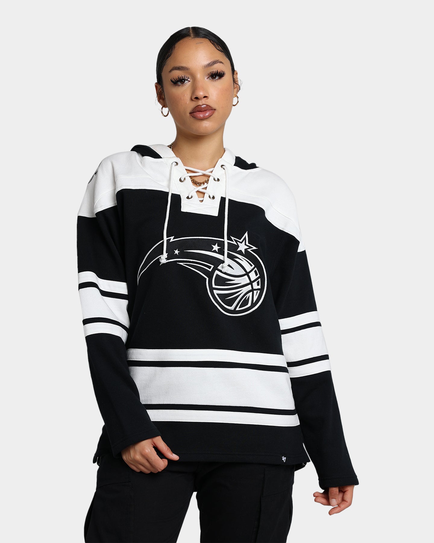 47 Brand Orlando Magic Superior Lacer Hoodie - Men's NBA Pullover Sweatshirt with Lace-Up Design in Jet Black | Perfect for Game Day, Casual Wear & Basketball Fans