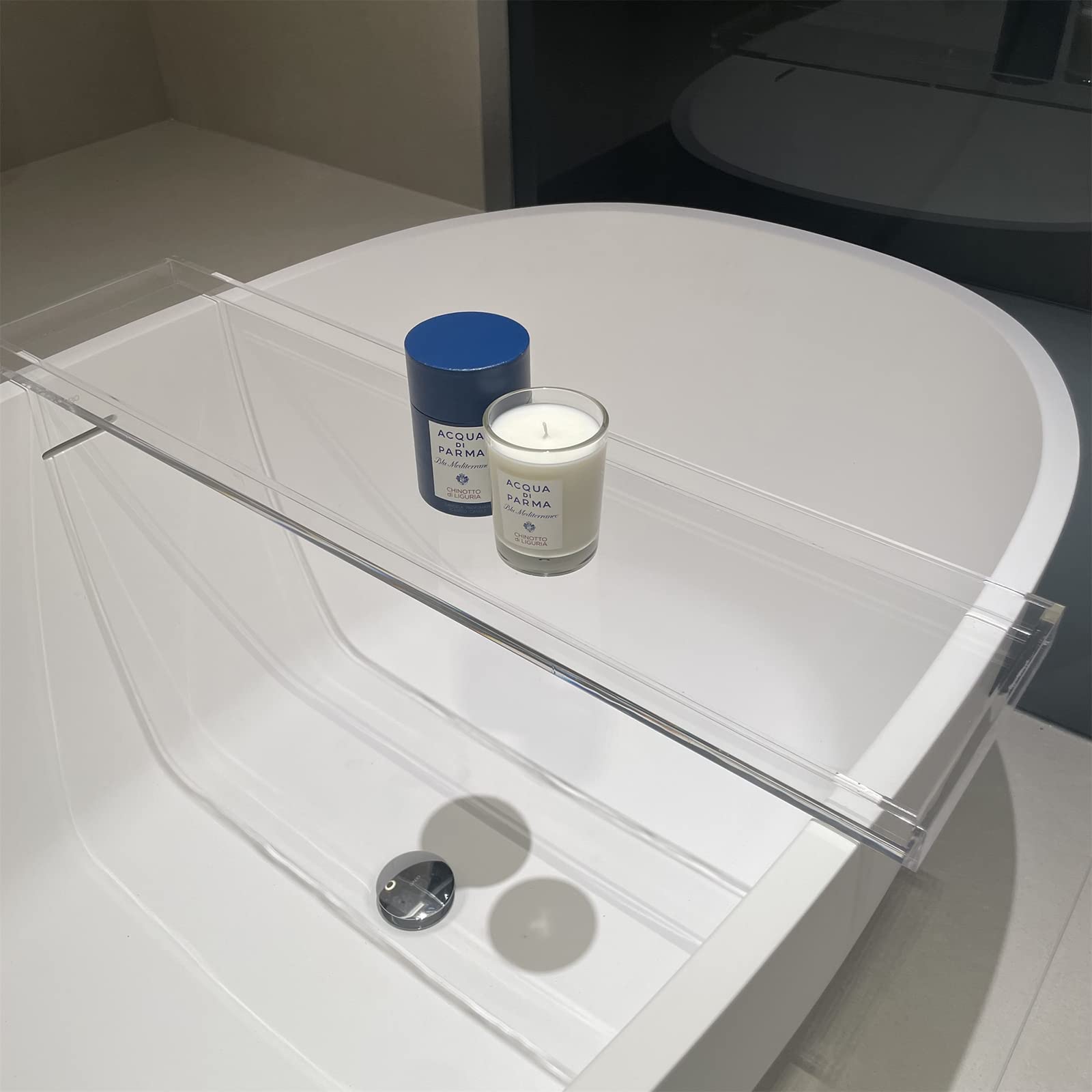 Clear Acrylic Bathtub Tray - 76cm & 82cm Spa Bath Organizer with Non-Slip Design | Perfect for Bathroom Storage, Shower Caddy & Toilet Organization (82x20x3cm) | Ideal for Relaxing Baths, Spa Days & Bathroom Decluttering