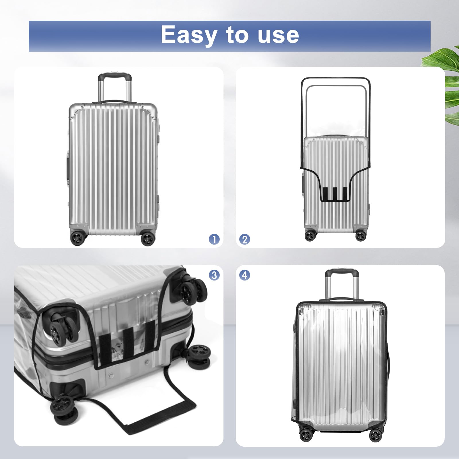 2PCS Clear PVC Luggage Cover Protector for 28 Inch Wheeled Suitcase - Waterproof Travel Suitcase Protector for Airplane, Train & Storage