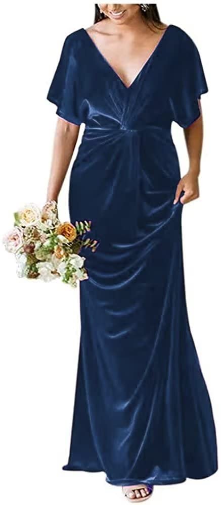 ABCDRESS Velvet Bridesmaid Dresses for Women - V Neck Short Sleeve Mermaid Evening Gowns with Ruffle Details (Style ABC037) | Perfect for Weddings, Proms & Formal Events