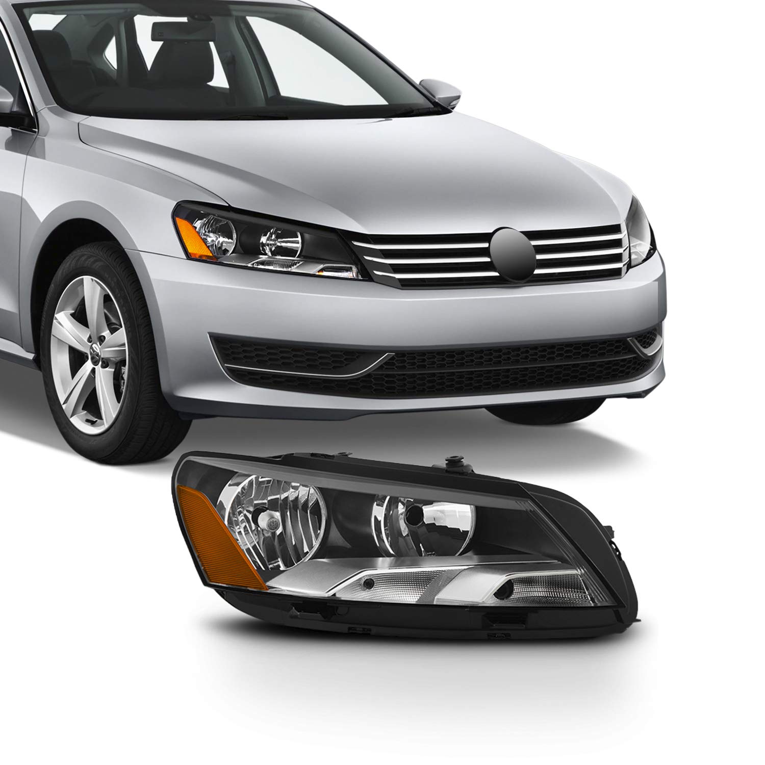 AKKON Replacement Headlight Assembly for 2006-2010 Volkswagen Passat B6 - Right Passenger Side Halogen Headlamp - Perfect for Night Driving & Foggy Conditions