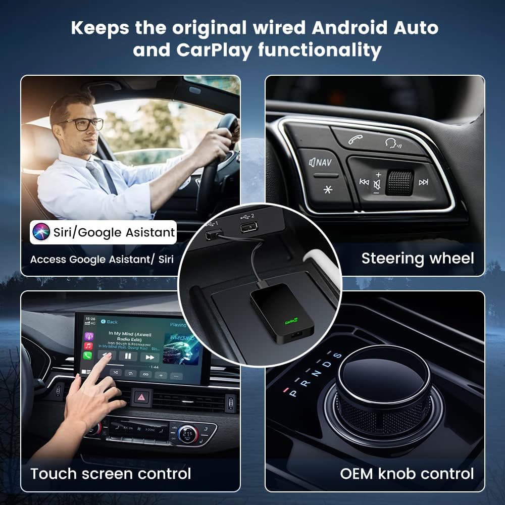 CarlinKit 5.0 Wireless CarPlay & Android Auto Adapter - Convert Wired to Wireless, Plug & Play, Auto Connect, No Delay, Online Update - Perfect for Tesla, BMW, Toyota, Honda & More (Model CPC200-2air)
