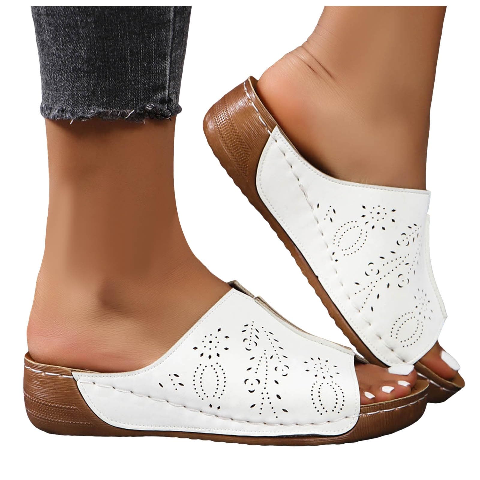 Women's Comfortable Faux Leather Wedge Sandals - Open Toe Platform Summer Sandals for Walking, Beach & Casual Wear | Slip-On Design with Cushioned Footbed for All-Day Comfort