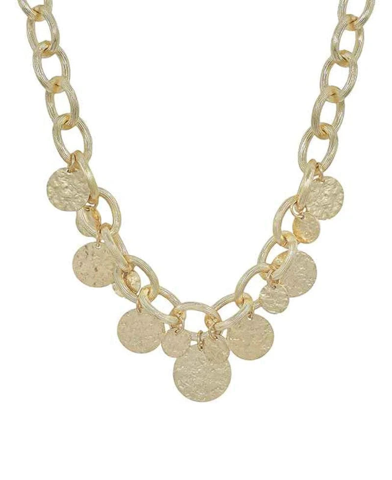 Gold Textured Metal Charm Necklace - Elegant Layering Jewelry for Women, Perfect for Everyday Wear, Date Nights & Special Occasions