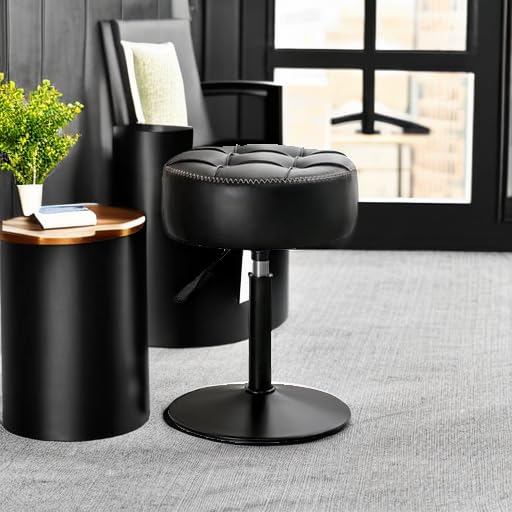 LUE BONA Adjustable Vanity Stool with 360° Swivel - Small Faux Leather Makeup Chair for Bathroom, Living Room & Dressing Room - Black Vanity Stool for Women's Makeup Station, Bedroom & Home Decor