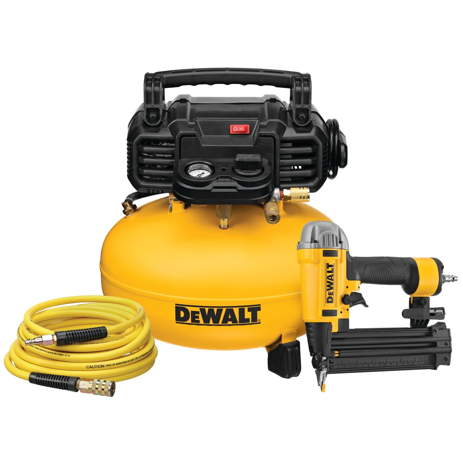 DEWALT DWFP1KITR 18-Gauge Brad Nailer & 6-Gallon Oil-Free Pancake Air Compressor Combo Kit (Renewed) - Perfect for Woodworking, Framing, and DIY Home Improvement Projects