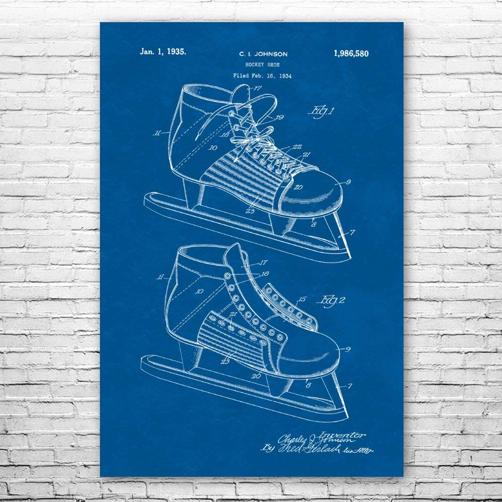 Patent Earth Hockey Ice Skate Blueprint Poster Print - 8x10 Inch Wall Art Decor for Hockey Fans, Ice Skating Enthusiasts & Coaches - Perfect Gift for Hockey Players, Figure Skaters & Sports Lovers - Ideal for Home, Office, Gym & Locker Room Decor