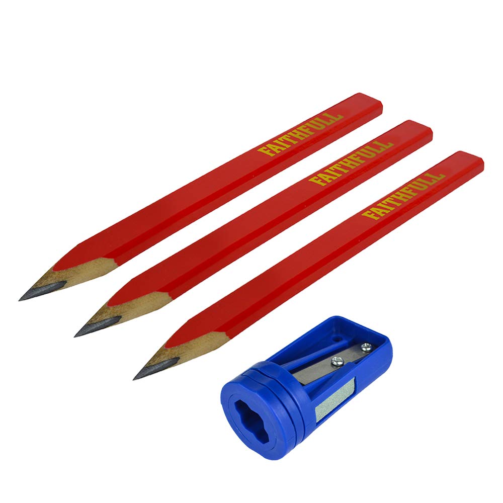 **CPSHARP Carpenter Pencils - 3 Pack with Sharpening Card - Durable Red Woodworking Pencils for Marking, Measuring & DIY Projects**