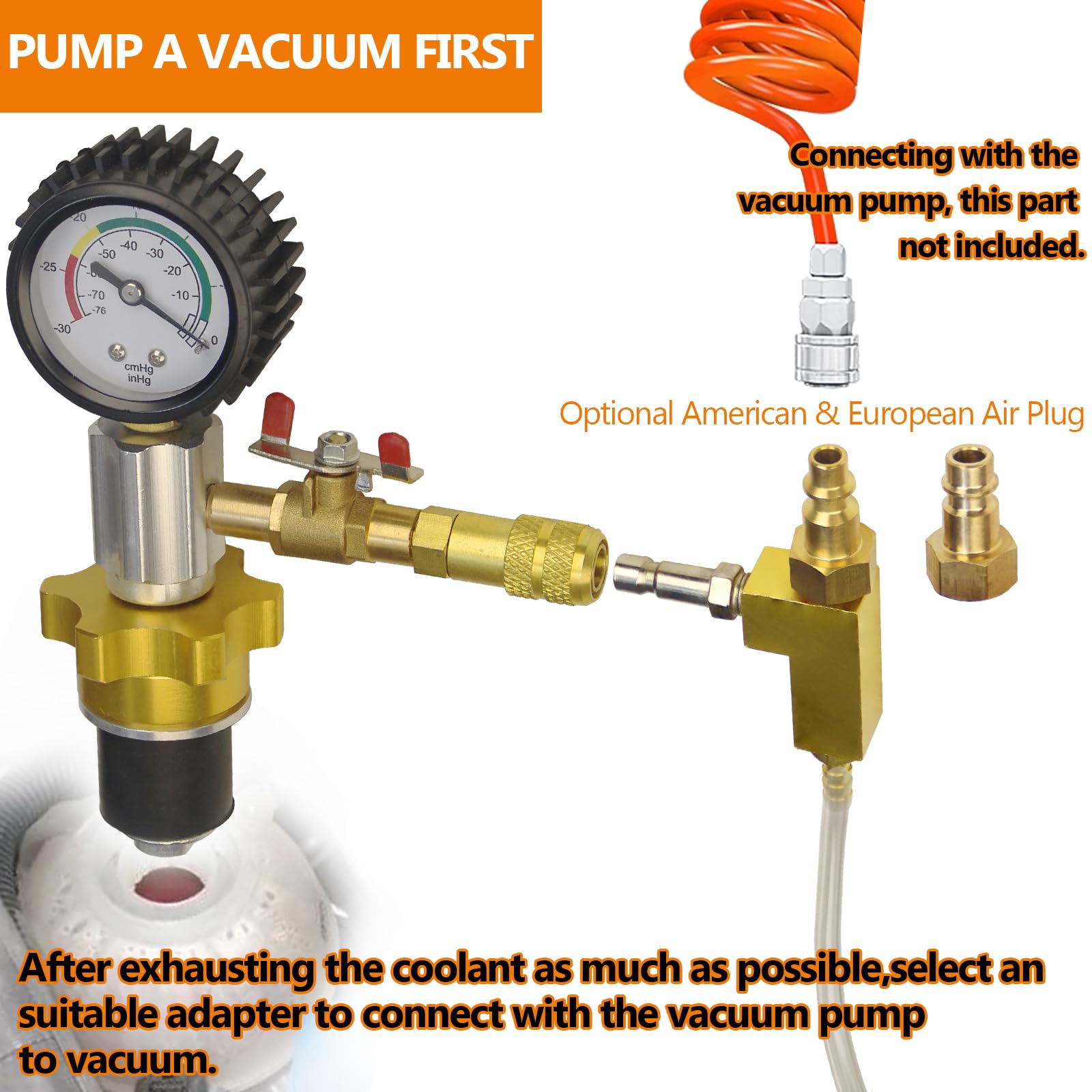 Auto Coolant Vacuum Kit - Cooling System Refill & Purging Tool for Radiator Maintenance | Pneumatic Vacuum Antifreeze Change Filler Set | Perfect for Car, Van, SUV & Truck Maintenance | DIY Coolant Replacement & Flushing at Home or Garage