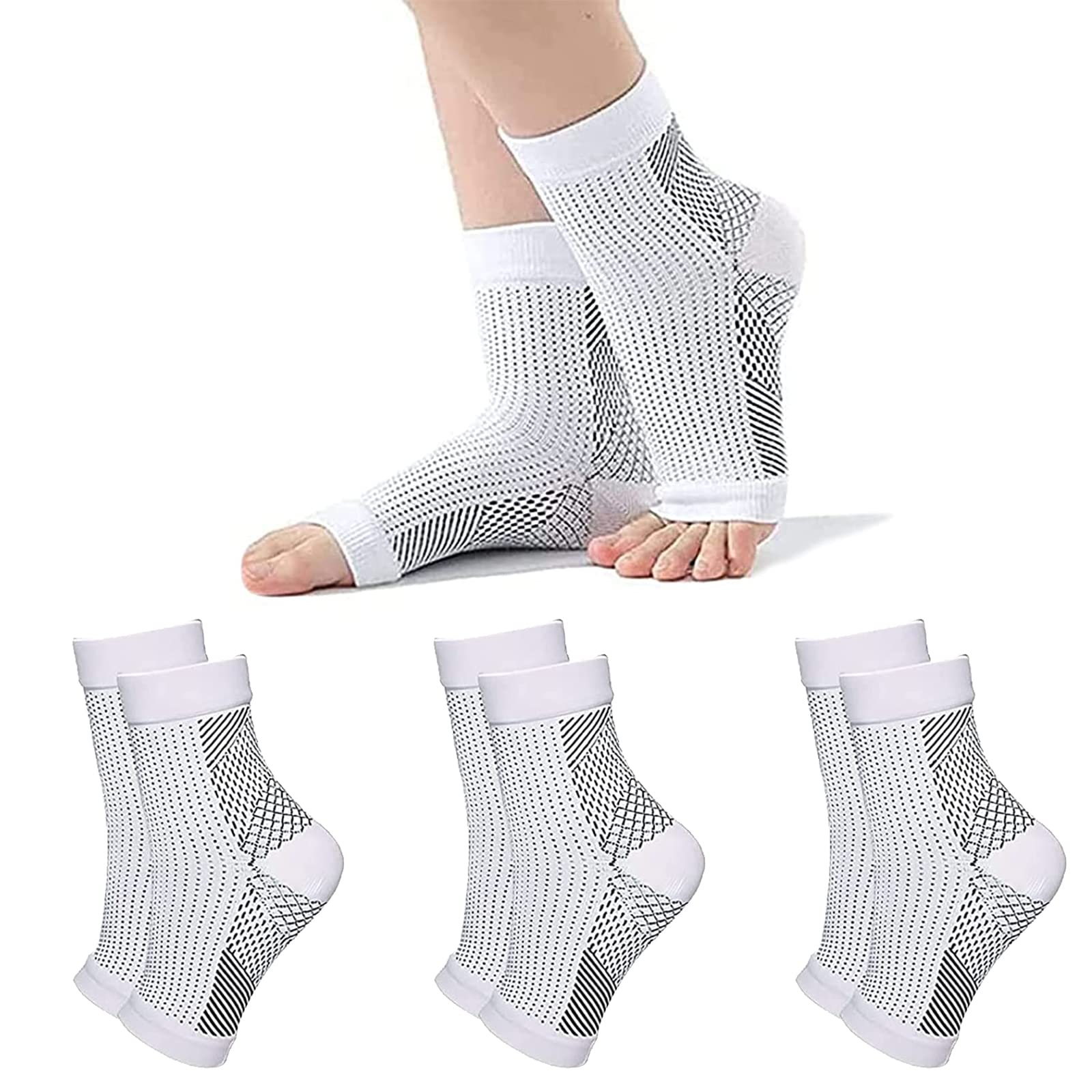 3 Pairs Neuropathy Socks for Women & Men - Ankle Brace & Tendonitis Socks for Pain Relief, Plantar Fasciitis & Swelling (S/M) - Ideal for Running, Hiking & Daily Comfort