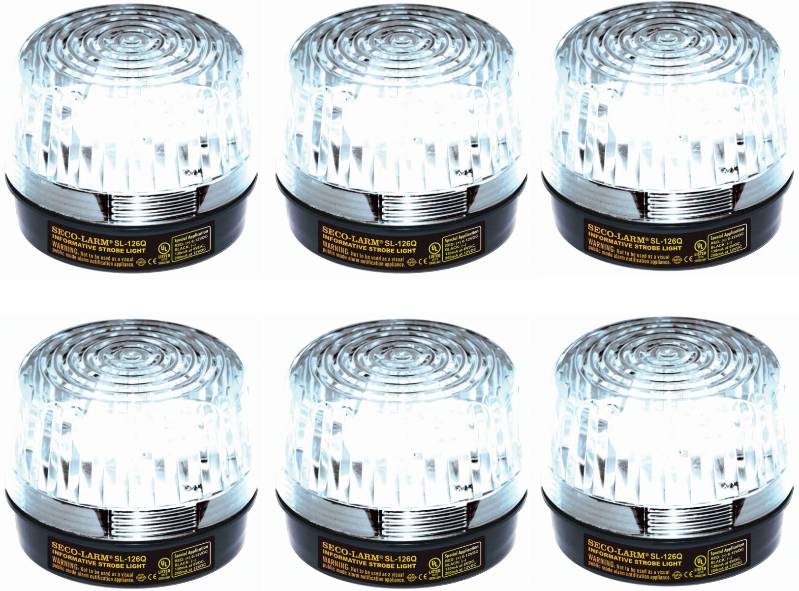 Seco-Larm SL-126Q/C Clear Strobe Light - 6-12V, 2-Wire Installation, 300-Hour Lifespan, Durable Acrylic Lens & Case, 100K Candle Power (6-Pack) - Ideal for Emergency Vehicles, Security Alarms & Warning Systems