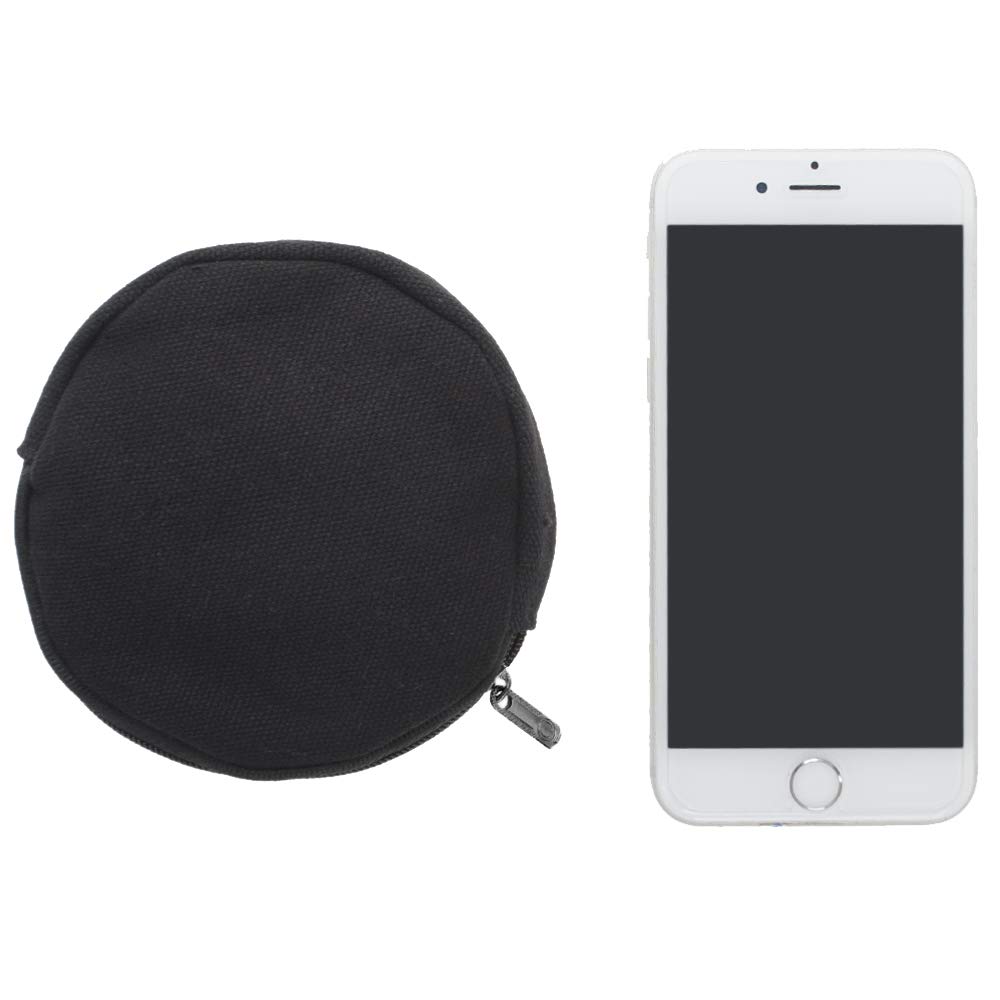 Aspire 12-Pack Black Round Canvas Coin Purses - 4 x 4 Inch Circle Earbud Pouch for Organizing Coins, Jewelry & Small Essentials | Perfect for Travel, Gifts & Daily Use