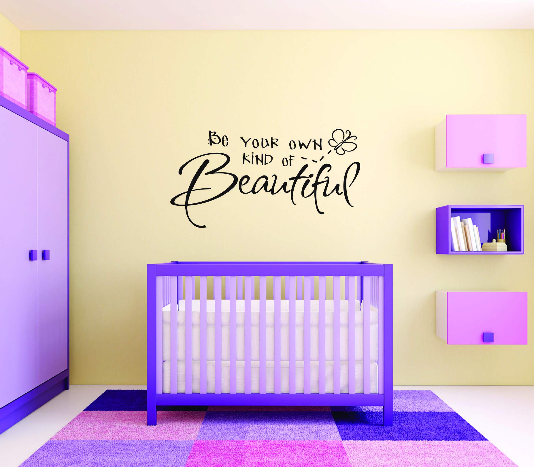 Beautiful Butterfly Wall Decal - Inspirational 'Be Your Own Kind of Beautiful' Quote Vinyl Sticker for Girls' Bedroom Decor (14x20 Inch) - Perfect for Kids' Room, Nursery, and Home Wall Art