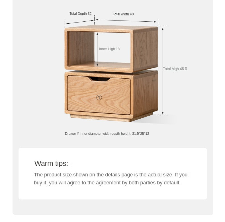 Rotating Oak Solid Wood Side Table Nightstand - Modern Bedroom Furniture for Small Spaces, Living Room, Office & Dorm