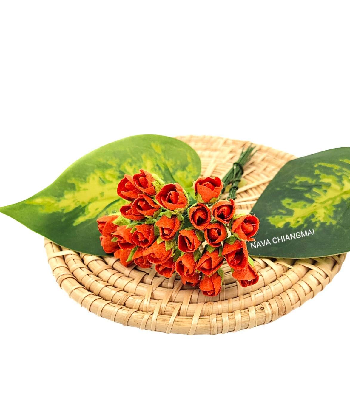 Mini Rose Bud Mulberry Paper Flowers - Artificial Wedding Flowers for Bouquets, DIY Crafts, Scrapbooking & Home Decor (Orange) - Perfect for Wedding Centerpieces, Bridal Shower Decorations and Gift Wrapping