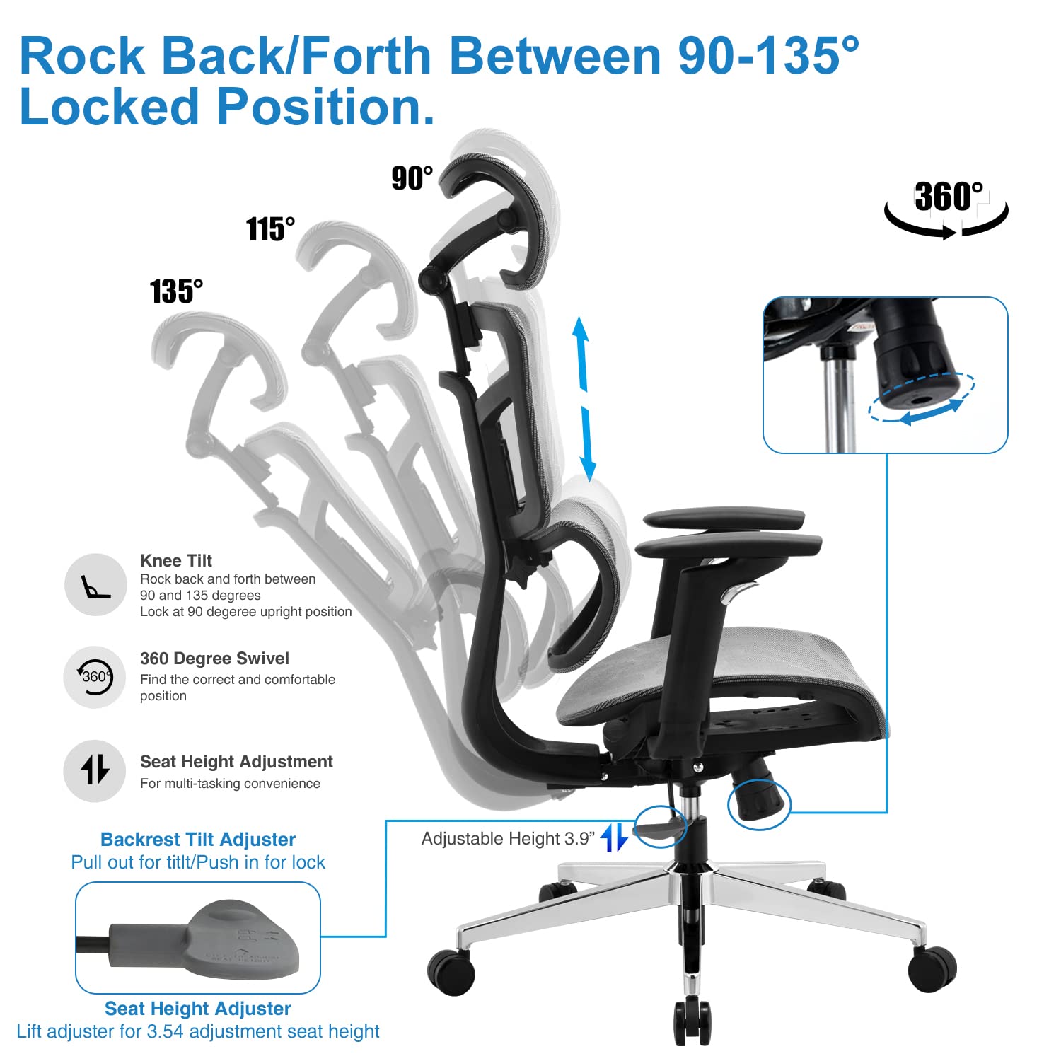 Ergonomic Office Chair - High Back Adjustable Desk Chair with Lumbar Support & Headrest - Big & Tall Executive Computer Task Chair for Home Office - Perfect for Long Work Hours & Gaming Sessions