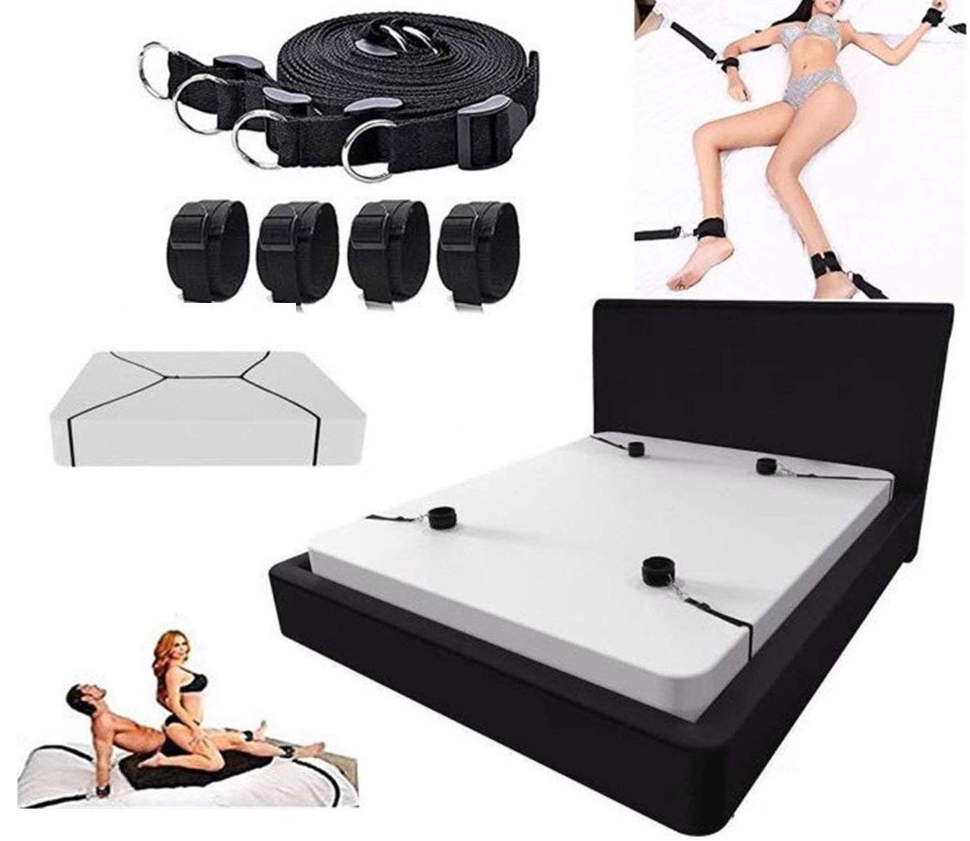 Premium BDSM Bondage Kit - Under Mattress Restraints, Handcuffs & Nipple Clamps for Couples | Sensual Adult Toys for Beginners & Women | Perfect for Spicing Up Bedroom Play, Roleplay & Intimate Bondage Scenes