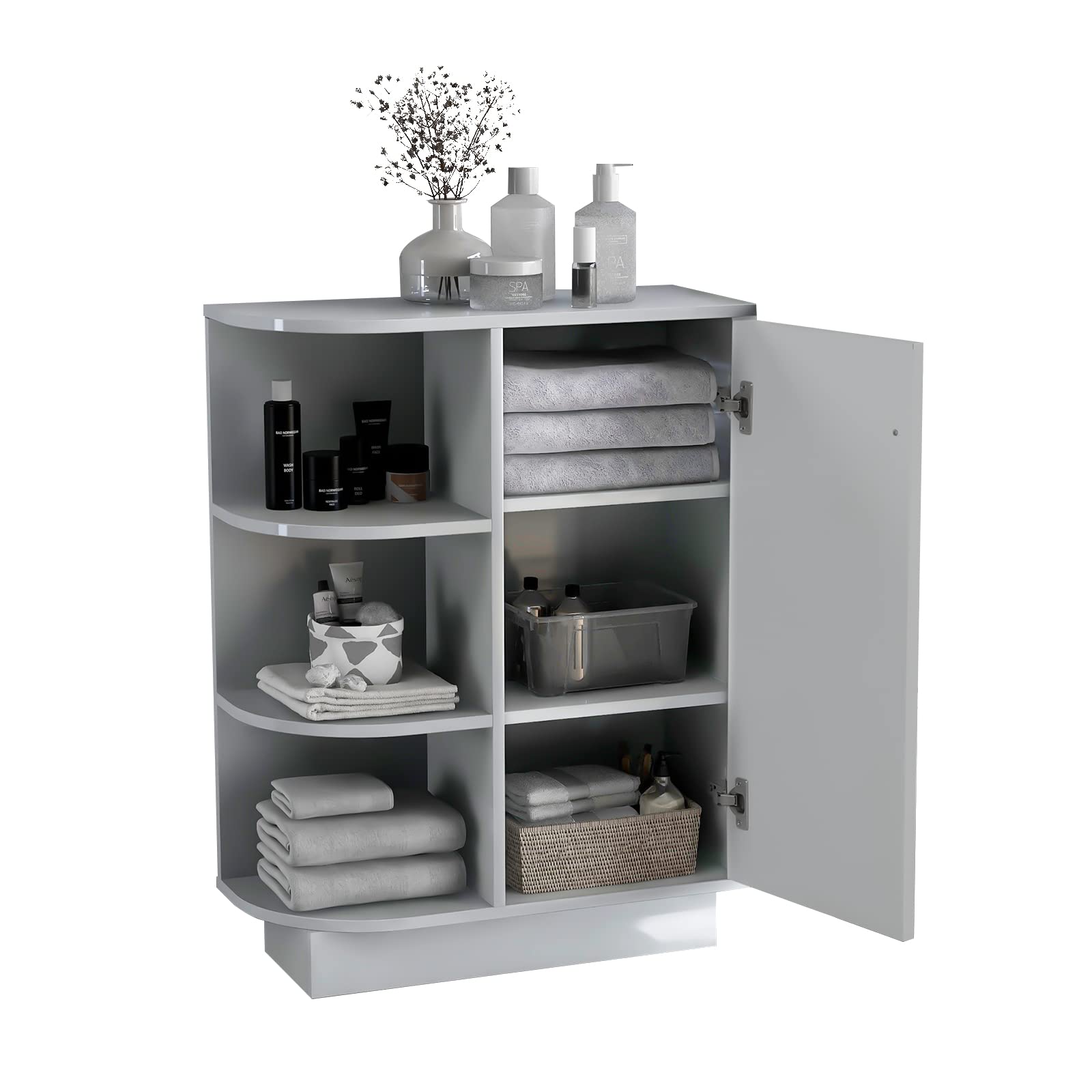 ELESS HOME Freestanding Bathroom Storage Cabinet with Door & 3 Open Shelves - Waterproof Floor Cabinet for Bathroom, Living Room & Home Office Organization (Ideal for Towels, Toiletries & Decor Storage)
