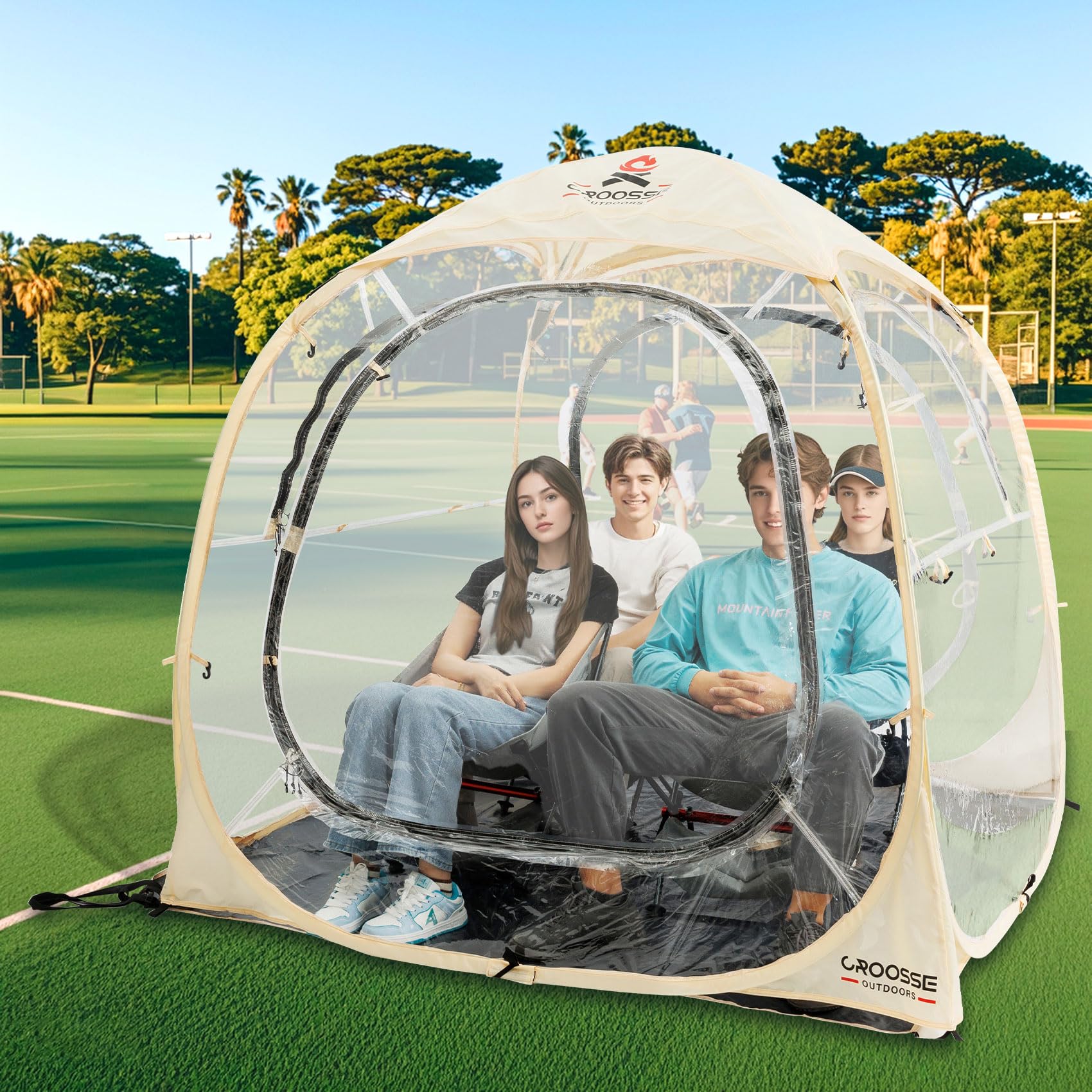 Instant Pop Up Sports Tent - All Weather 2/4/6 Person Waterproof Clear Bubble Shelter with Top Cover | Perfect for Camping, Fishing, Sports Events & Outdoor Activities