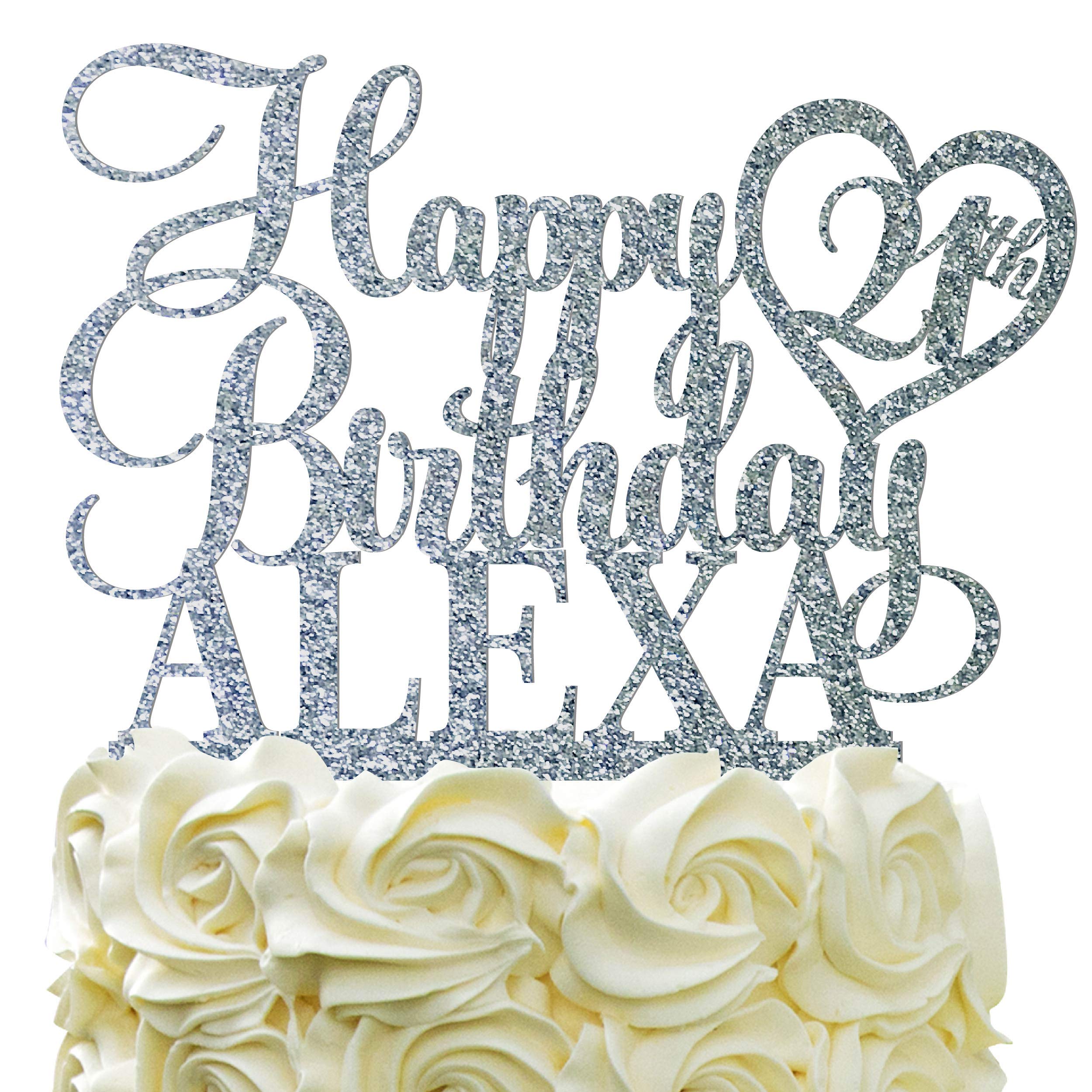 Personalized Happy Birthday Cake Topper - Custom Name & Age Acrylic Cake Decoration with Heart Design & Glitter for Birthday Parties, Anniversaries & Special Celebrations