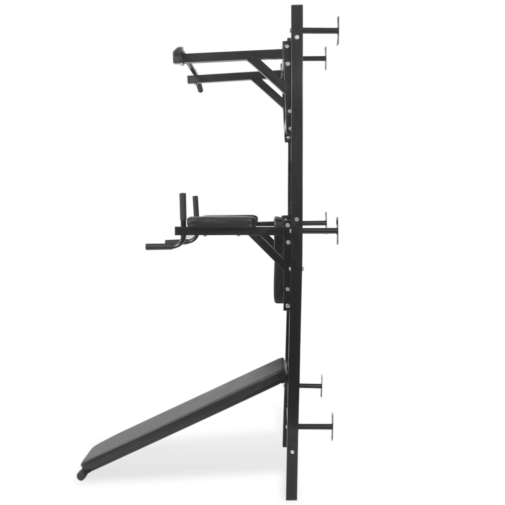 Black Wall Mounted Multi-Functional Fitness Power Tower for Home Gym - Pull Up Bar, Dip Station & Push Up Stand for Strength Training