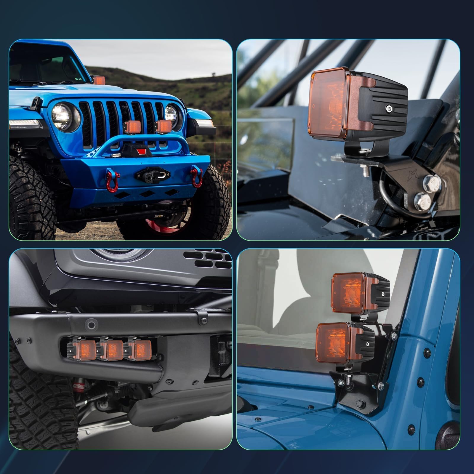3 Inch Amber LED Pod Covers 2PCS - Durable Polycarbonate Square LED Light Bar & Cube Covers - Protective Lens for Off-Road, Truck, ATV, Marine & Work Lights