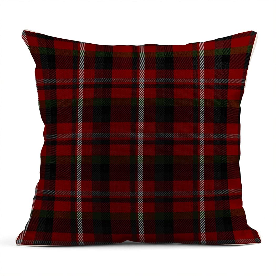 Red White Gray Black Checkered Linen Throw Pillow Cover 16x16 Inches - Soft Natural Cushion Case for Sofa, Armchair, Bed - Perfect for Home Decor, Living Room, Bedroom & Cozy Spaces