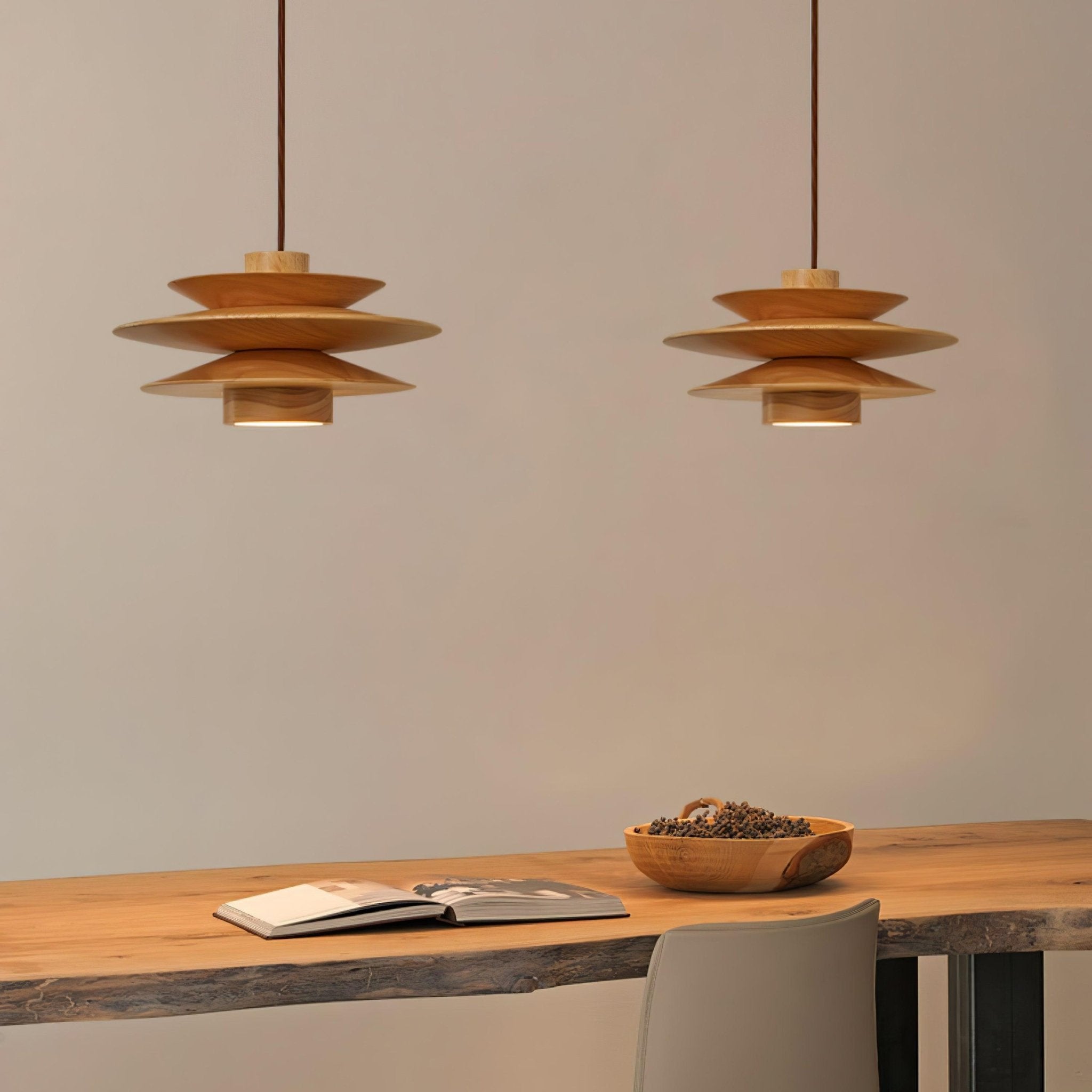 Handmade Cascade Wooden Disc Pendant Light - Natural Boho Ceiling Lamp for Living Room, Bedroom & Dining Room Decor - Perfect for Modern Farmhouse, Rustic & Scandinavian Style Homes