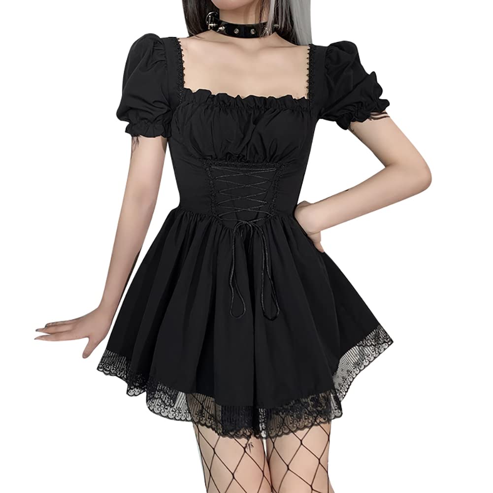 IKADEX Women's Gothic Lace Vintage Dress - Punk Grunge Style for Casual Wear, Cosplay, Cocktail Parties & Halloween Costumes | Perfect for Gothic Fashion Lovers & Alternative Outfits