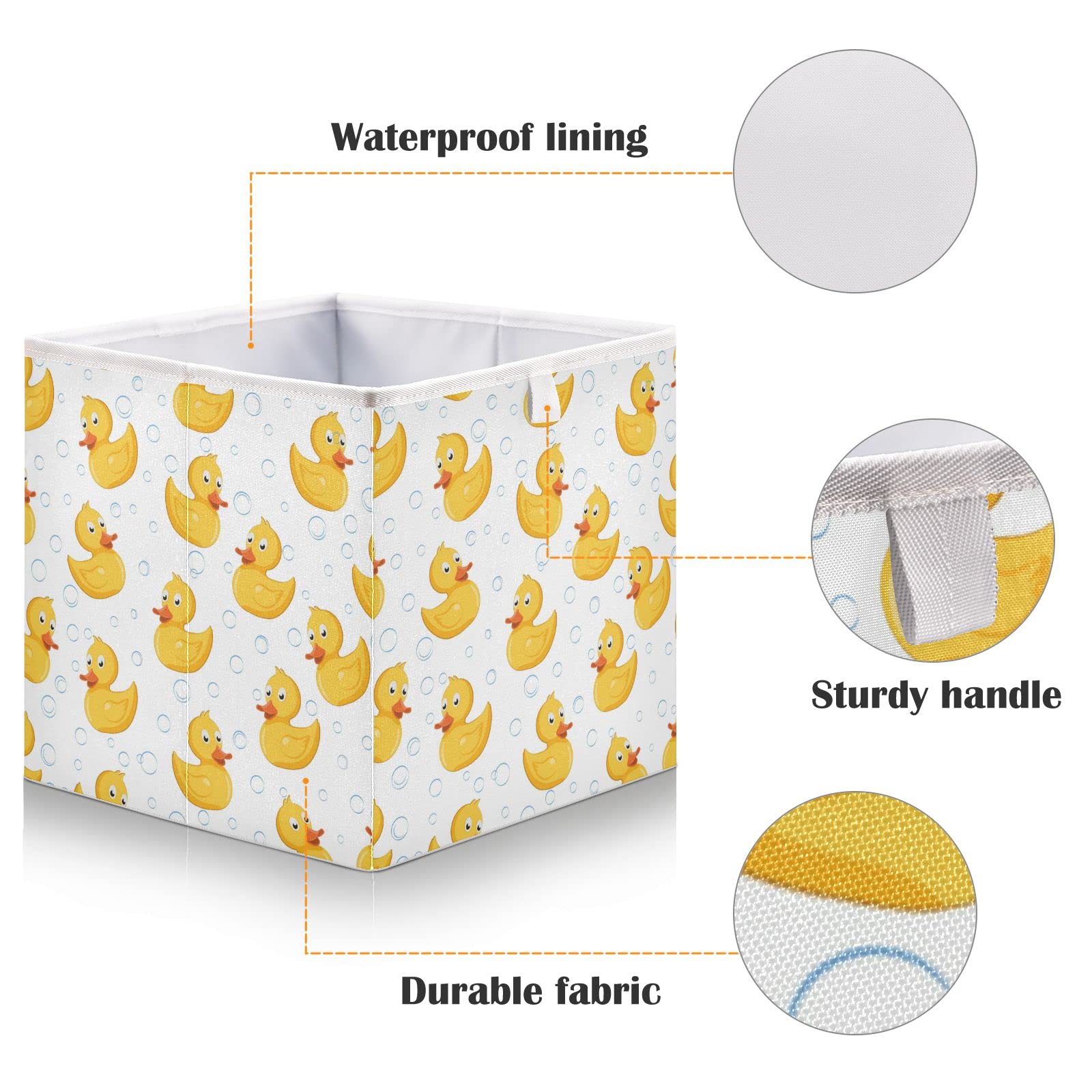 Emelivor Foldable Waterproof Rubber Duck Cube Storage Bin - 15.75x10.63x6.96 Inch Organizer for Kids Toys, Books & Home Organization | Perfect for Nursery, Playroom, Closet & Office Storage
