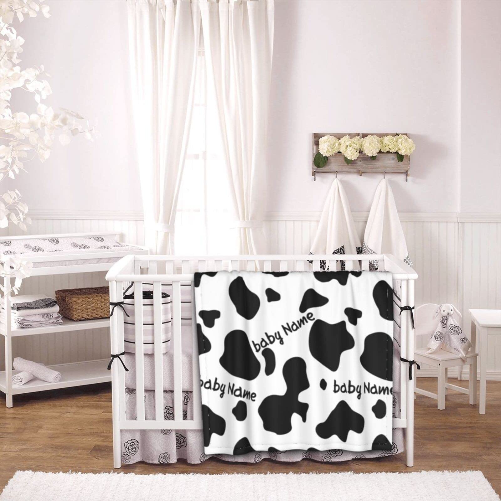 Personalized Baby Blankets with Name - Soft Monogrammed Swaddling Blankets for Newborn Boys & Girls - Custom Unisex Baby Gift for Showers & Birthdays - Cute Milk Cow Design for Nursery, Travel & Photo Shoots