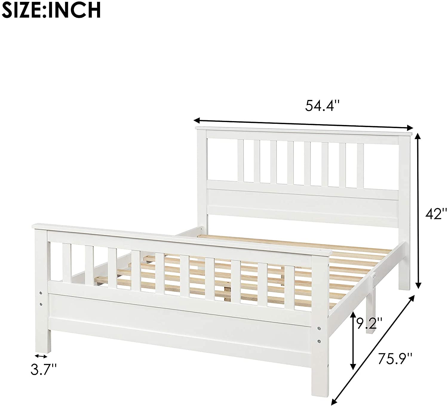 **Solid Wood Full Size Platform Bed Frame with Headboard - No Box Spring Needed, Wood Slat Support Mattress Foundation - Perfect for Kids' Room, Guest Bedroom & Modern Home Decor (White, Full)**