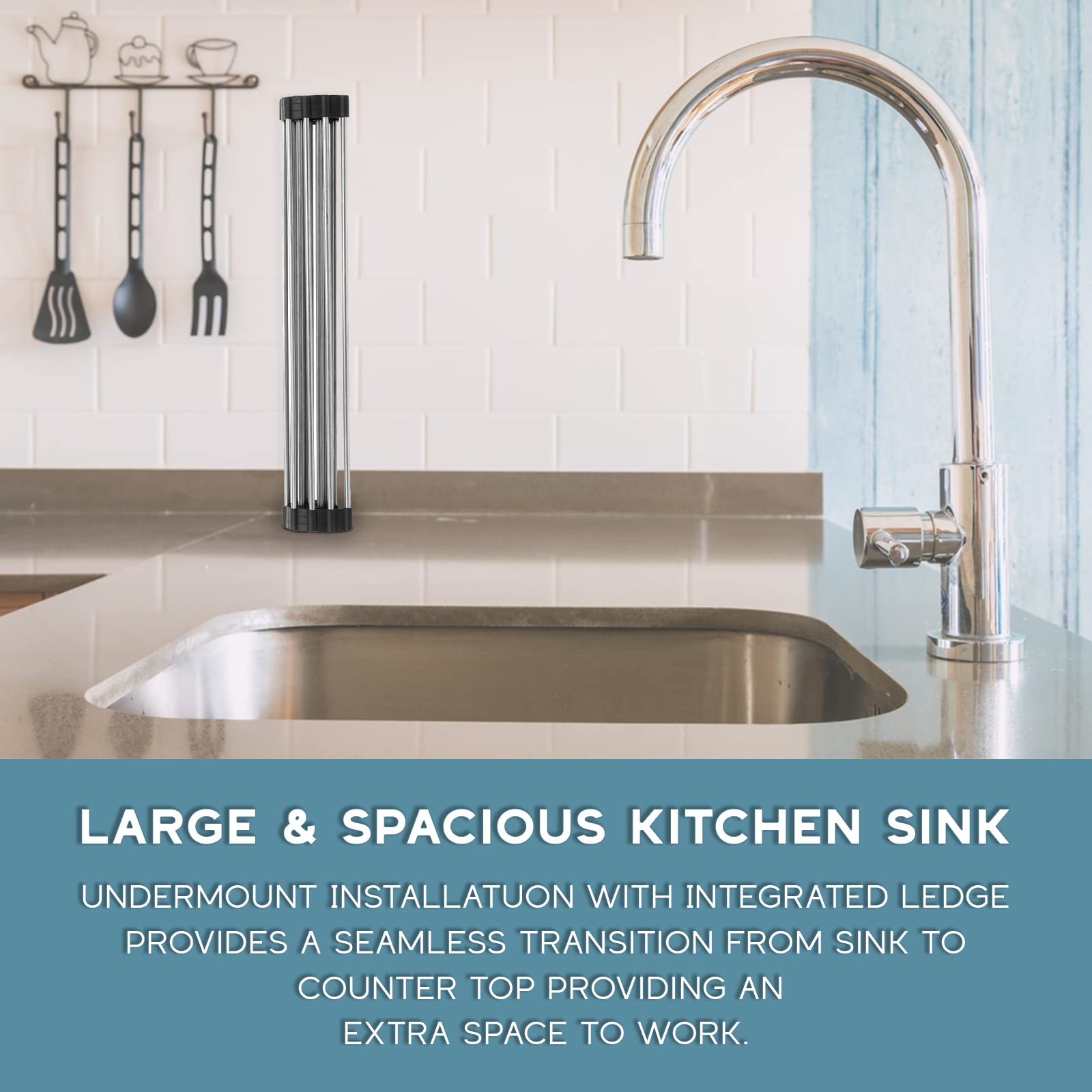 Strictly Sinks 23-Inch Undermount Single Bowl Kitchen Sink - 18 Gauge Stainless Steel with Round Drain, Strainer, Dish Drying Rack & Bottom Grid - Perfect for Modern Kitchens, Restaurant Prep & Dishwashing